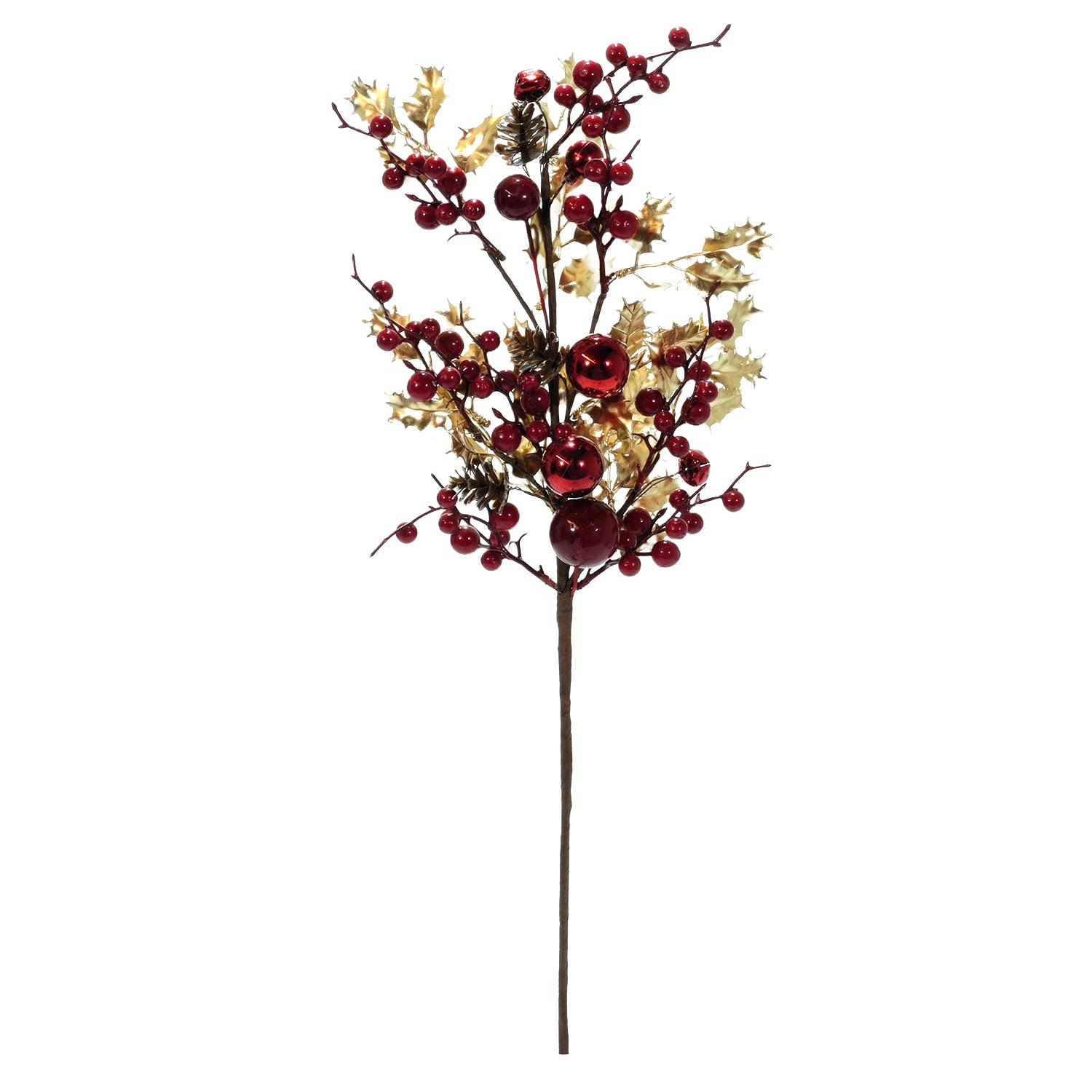 VESTIAMO CASA GRAN NATALE - Ramo Decorativo Natalizio Rosso e Oro h67 cm