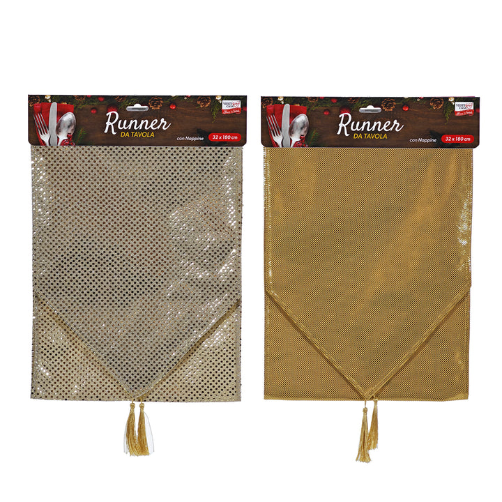 VESTIAMO CASA GRAN NATALE - Runner da Tavola Natalizio Oro con Nappine 32x180 cm