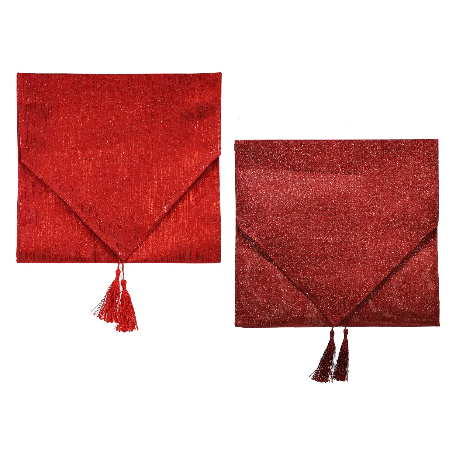 VESTIAMO CASA GRAN NATALE - Runner da Tavola Natalizio Rosso Effetto Lurex con Nappine 32x180 cm
