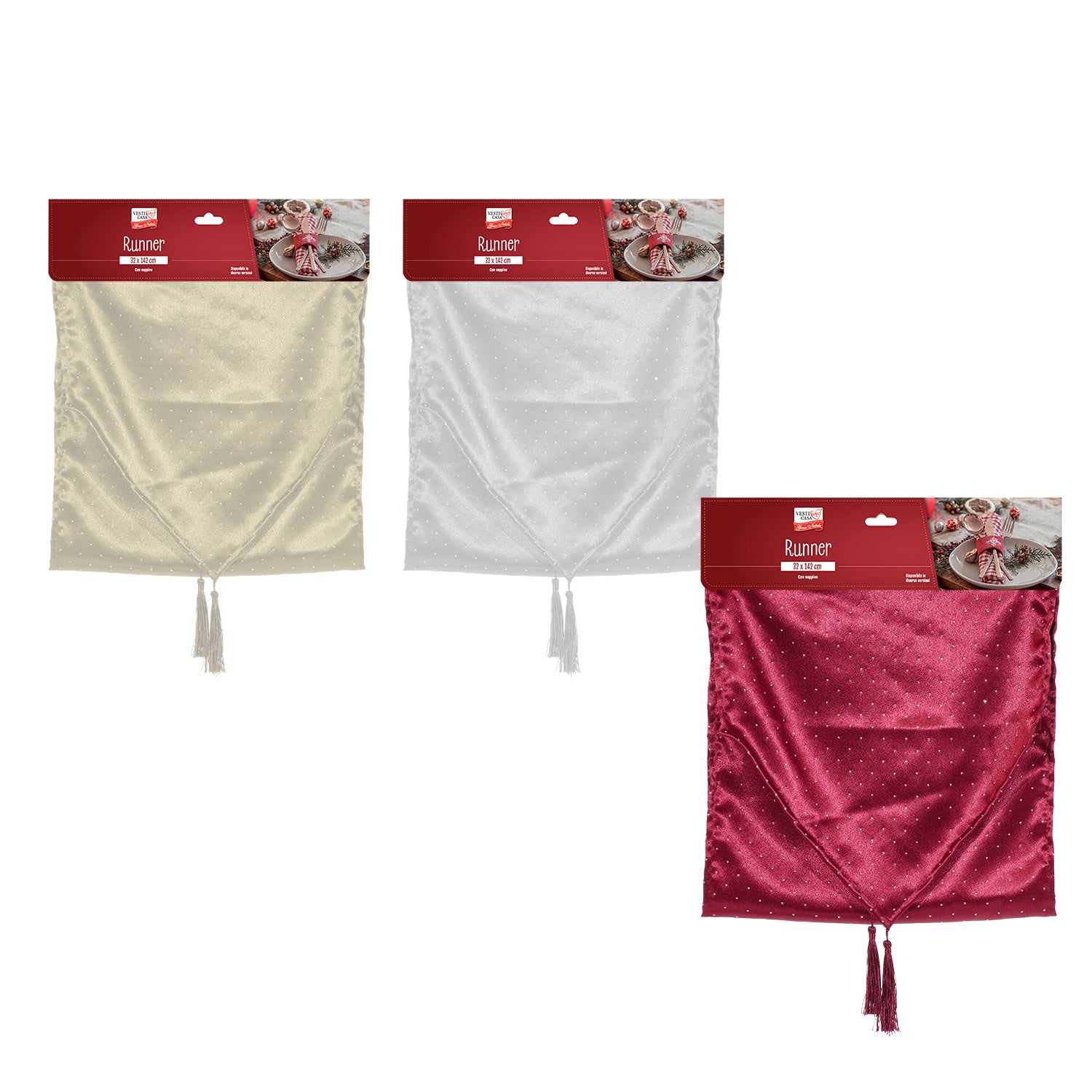 VESTIAMO CASA GRAN NATALE - Runner Tavola Natalizio con Nappine 32x142 cm