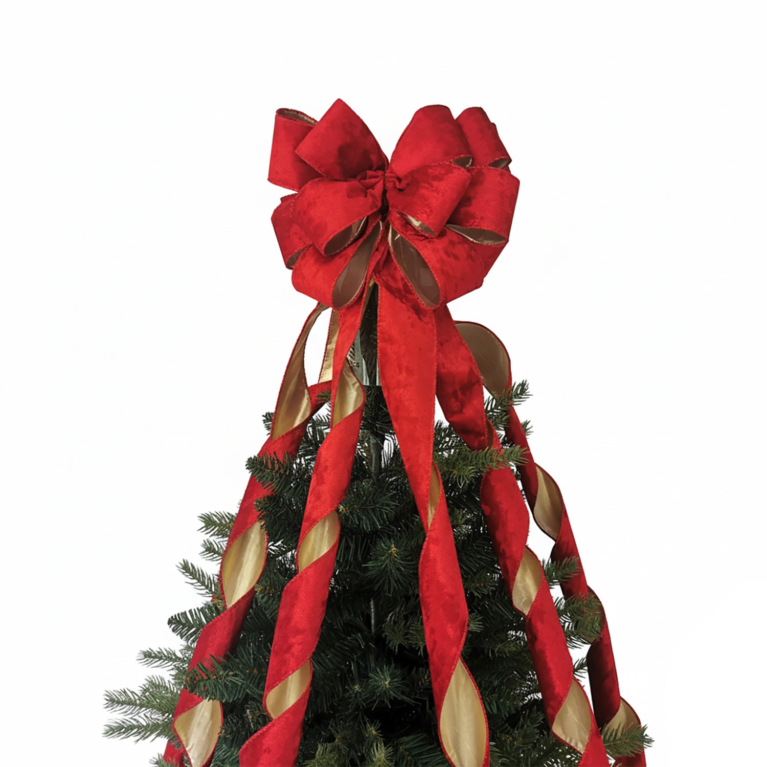 VESTIAMO CASA GRAN NATALE - Fiocco Puntale per Albero Velluto Rosso Oro h205 cm