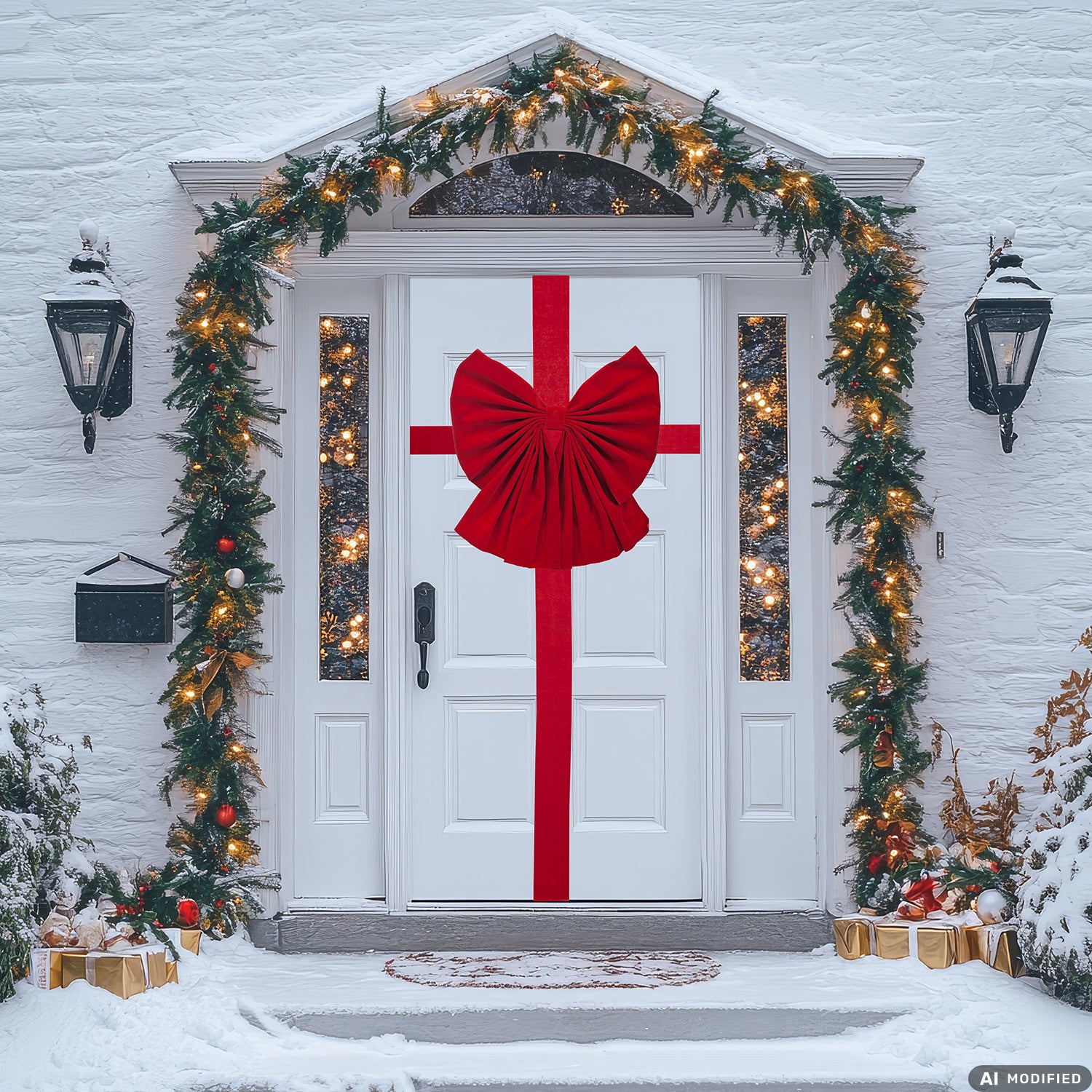 VESTIAMO CASA GRAN NATALE - Fiocco Natalizio per Porta Velluto Rosso 52x52 cm