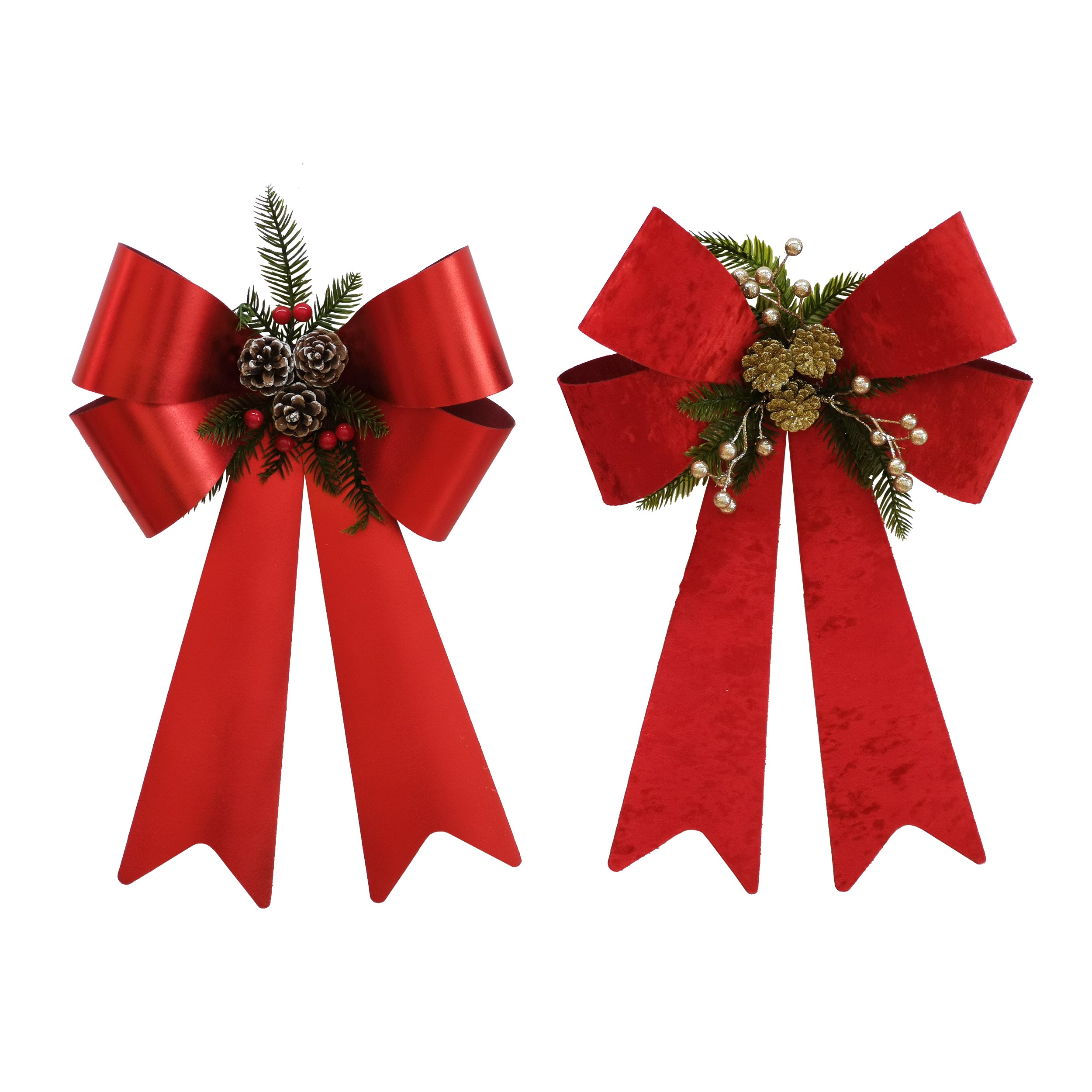 VESTIAMO CASA GRAN NATALE - Fiocco Natalizio Decorativo Rosso con Pigne e Bacche h54x40 cm