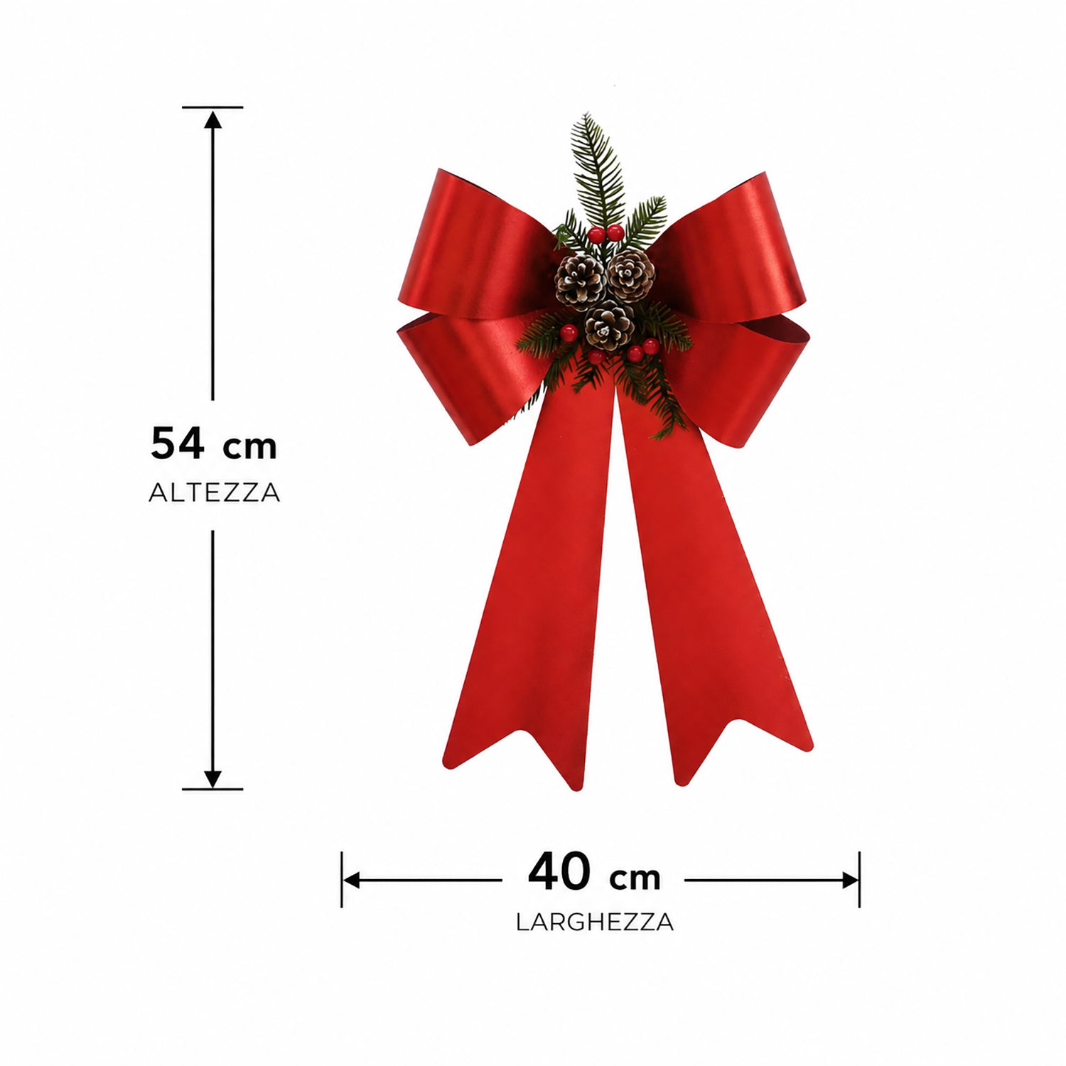 VESTIAMO CASA GRAN NATALE - Fiocco Natalizio Decorativo Rosso con Pigne e Bacche h54x40 cm