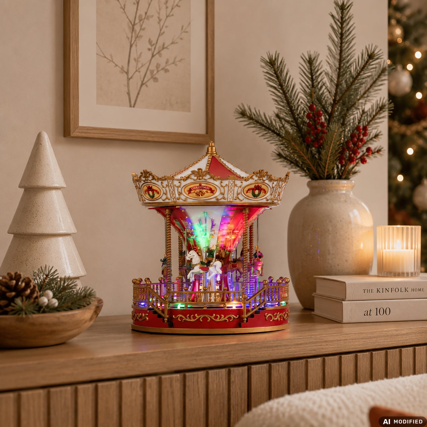 VESTIAMO CASA GRAN NATALE - Giostrina Natalizia Luminosa con Movimento e Musica LED Multicolor h28 cm