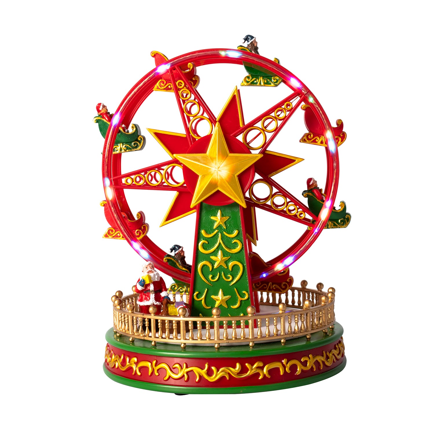 VESTIAMO CASA GRAN NATALE - Ruota Panoramica Natalizia di Santa Claus con Movimento, Musica e LED Multicolor h23,5 cm
