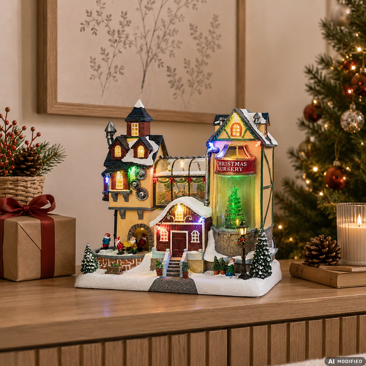 VESTIAMO CASA GRAN NATALE - Fabbrica di Babbo Natale con Movimento, Musica e Luci LED Multicolor h30 cm