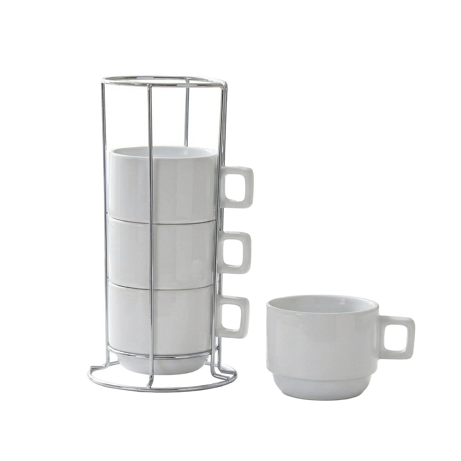 GUSTO CASA - Set Tazze in Stoneware 4+1 con Stand in Metallo 32 cl