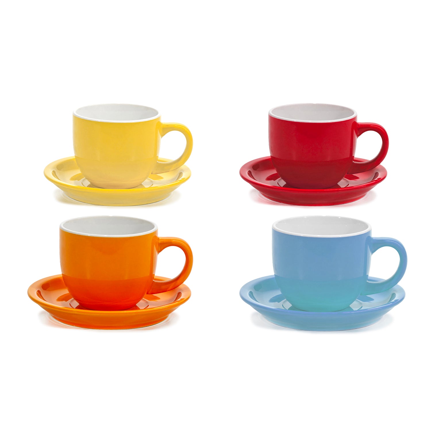 GUSTO CASA - Set 4 Tazze con Piattini in Stoneware Colorate 27 cl