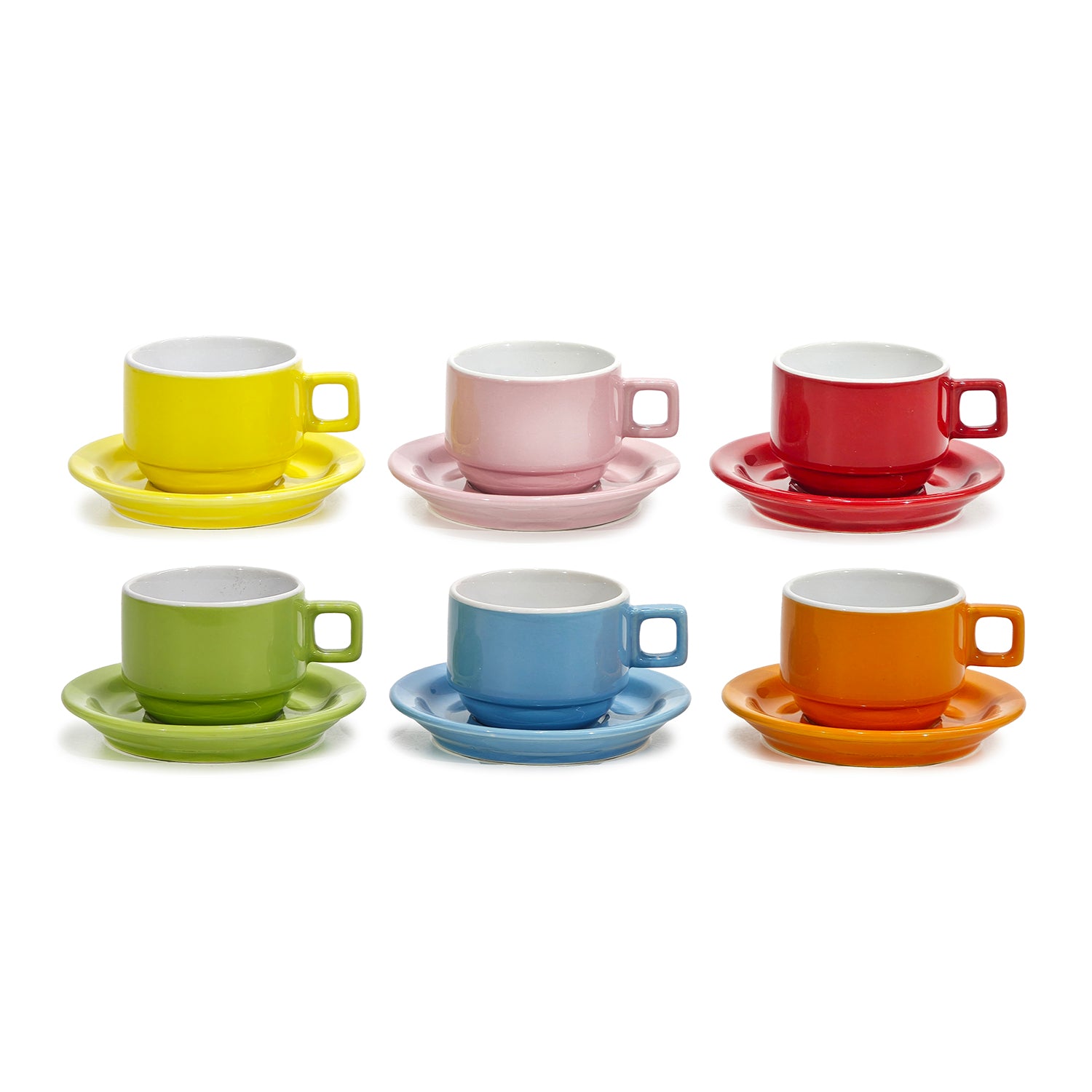 GUSTO CASA - Servizio da caffè Colorato in Stoneware 6 tazzine con piattini 9 cl