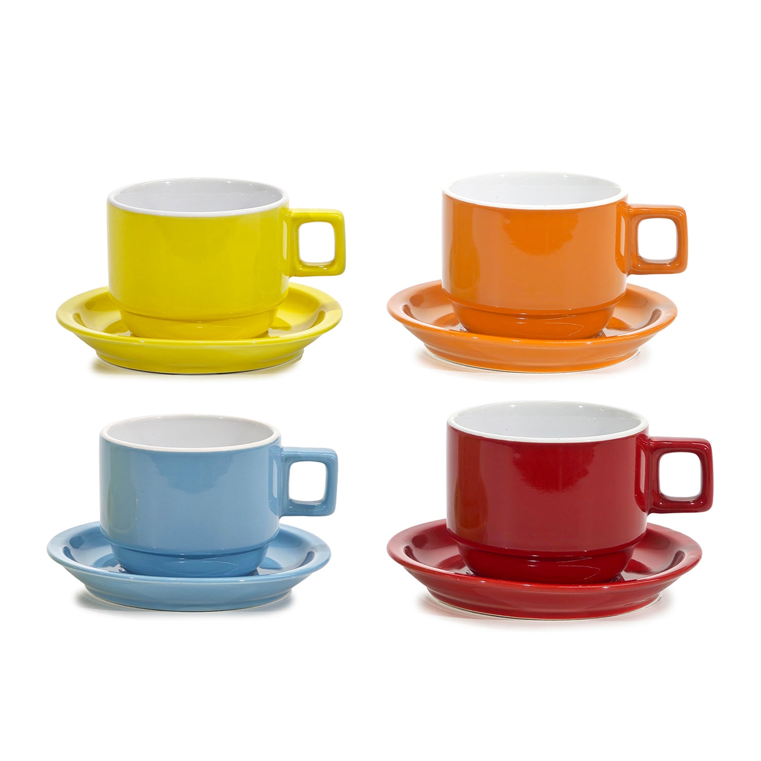 GUSTO CASA - Set 4 Tazze con Piattini in Stoneware Colorate 30 cl