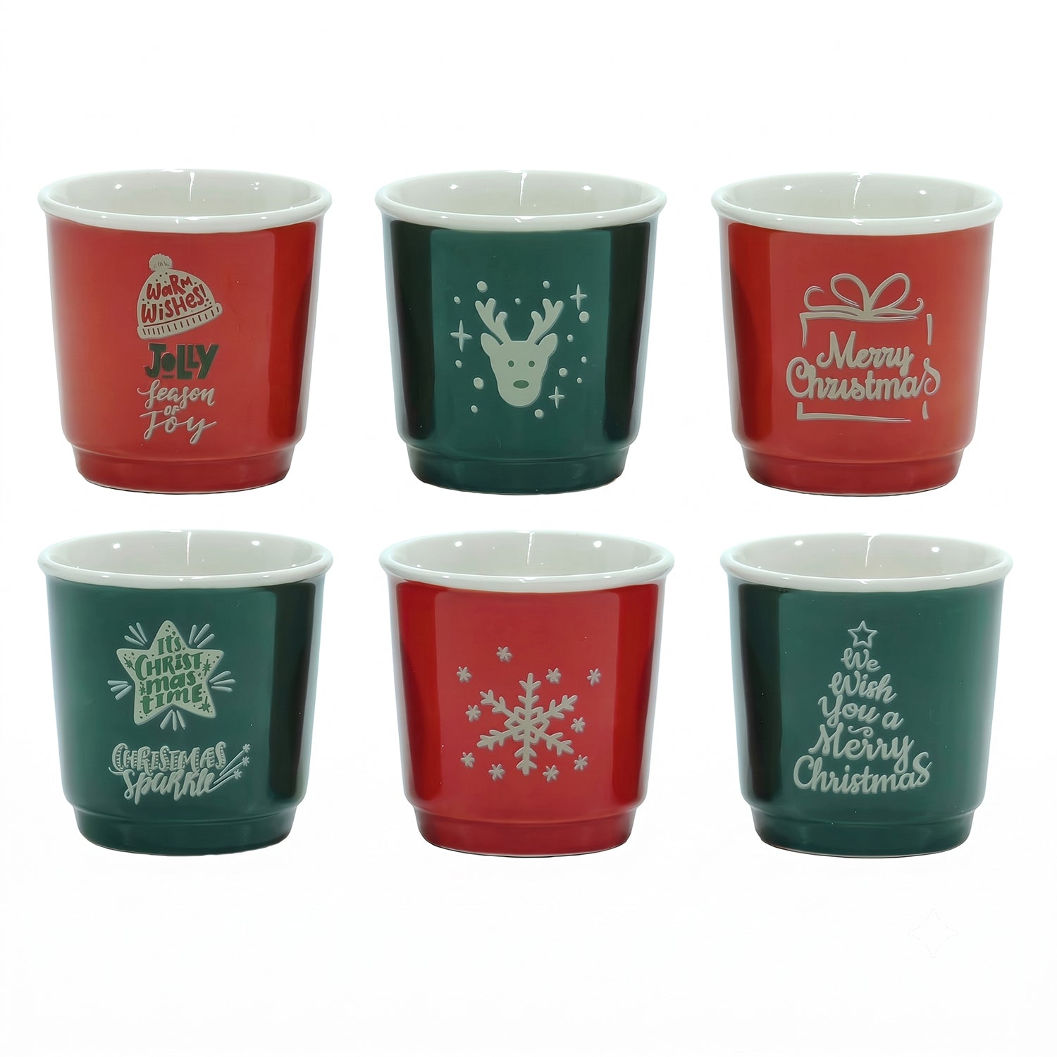 VESTIAMO CASA GRAN NATALE - Set 6 Tazzine da Caffè Natalizie in Porcellana New Bone China 10 cl