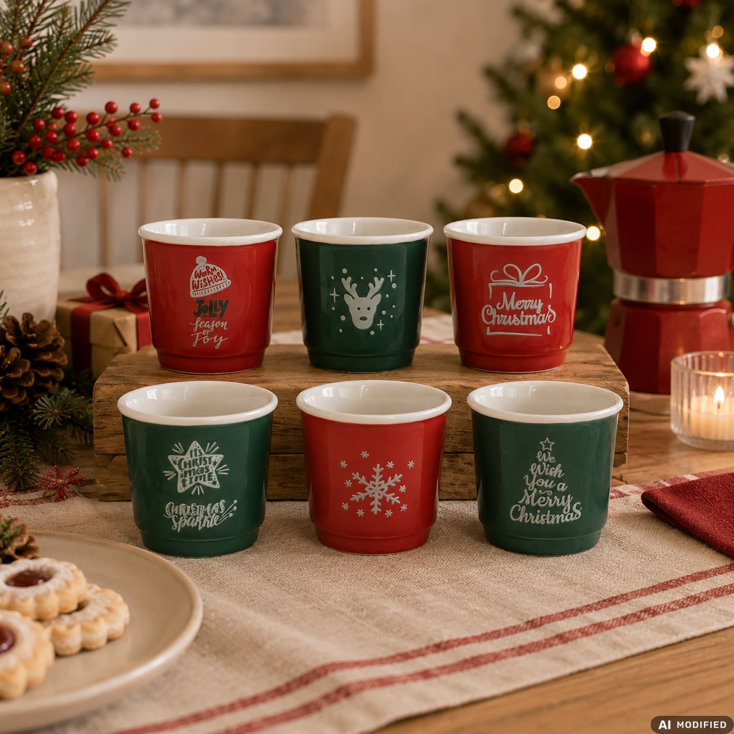 VESTIAMO CASA GRAN NATALE - Set 6 Tazzine da Caffè Natalizie in Porcellana New Bone China 10 cl