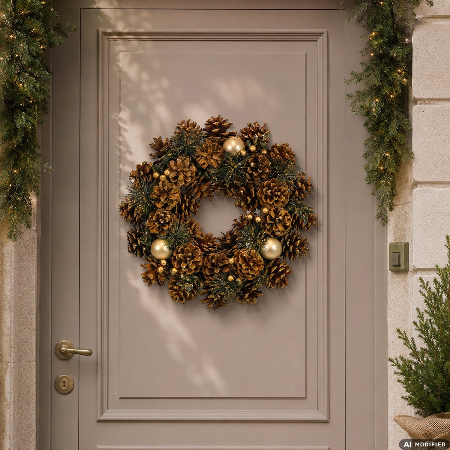 VESTIAMO CASA GRAN NATALE - Ghirlanda Natalizia Decorativa con Pigne e Bacche diametro 34 cm