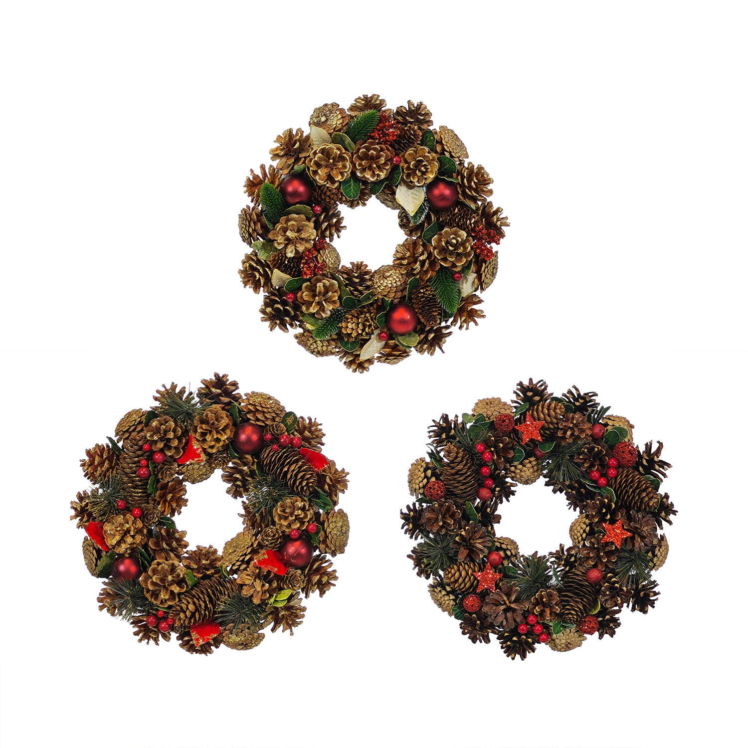 VESTIAMO CASA GRAN NATALE - Ghirlanda Natalizia Decorativa con Pigne e bacche rosse diametro 34 cm