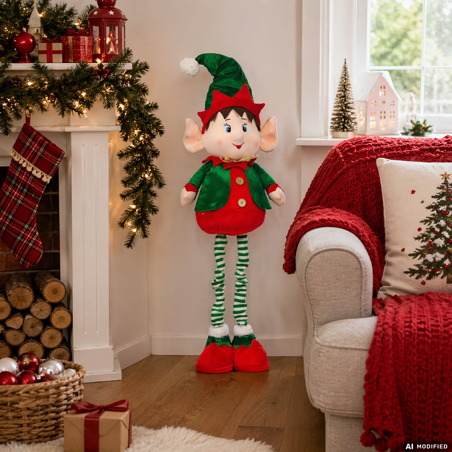 VESTIAMO CASA GRAN NATALE - Elfo Natalizio Decorativo con Gambe Estensibili fino a 120 cm