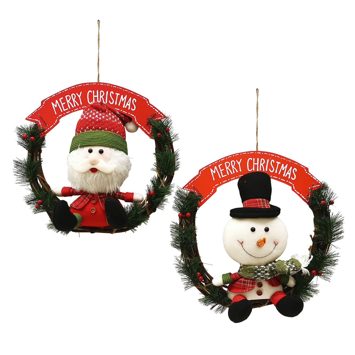 VESTIAMO CASA GRAN NATALE - Ghirlanda Appendino Dietroporta con personaggi Merry Christmas diametro 35 cm