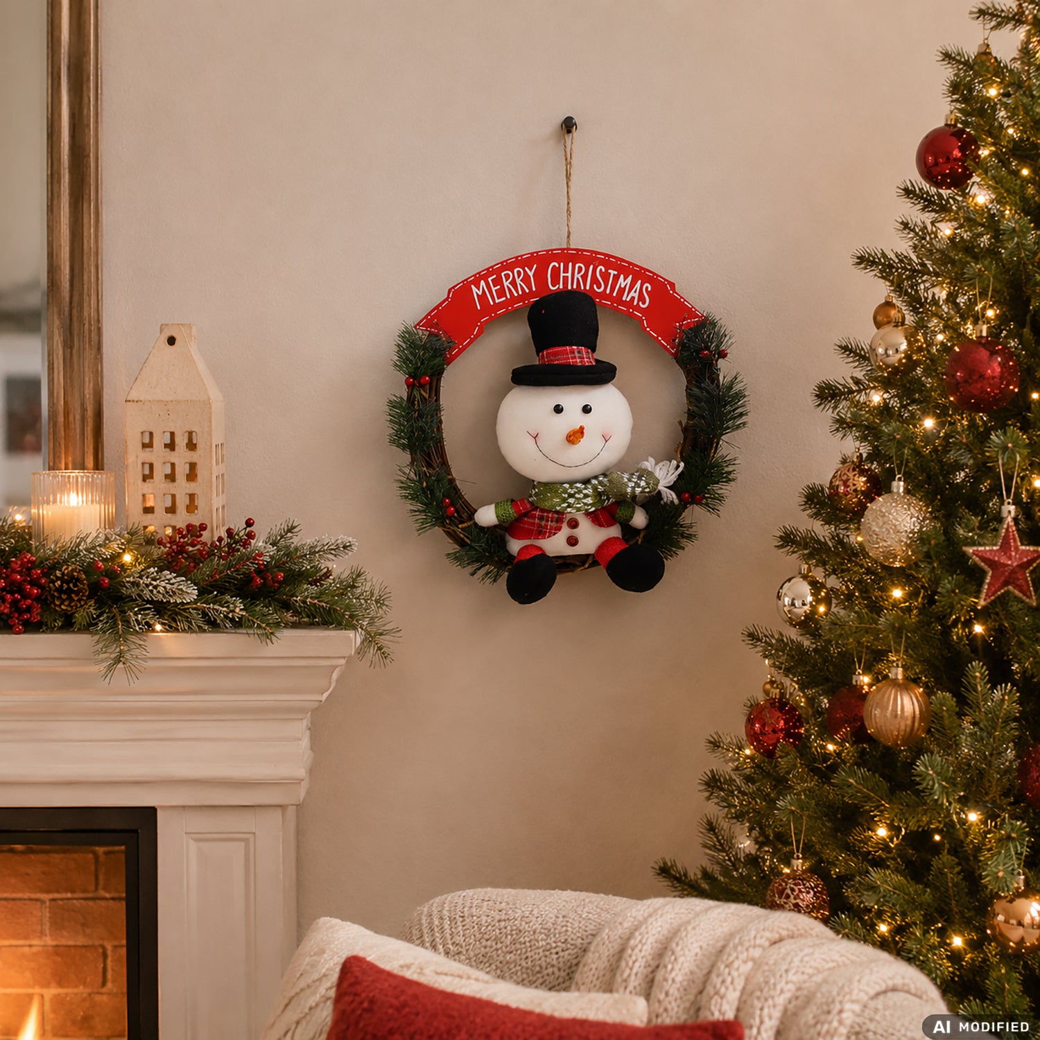 VESTIAMO CASA GRAN NATALE - Ghirlanda Appendino Dietroporta con personaggi Merry Christmas diametro 35 cm