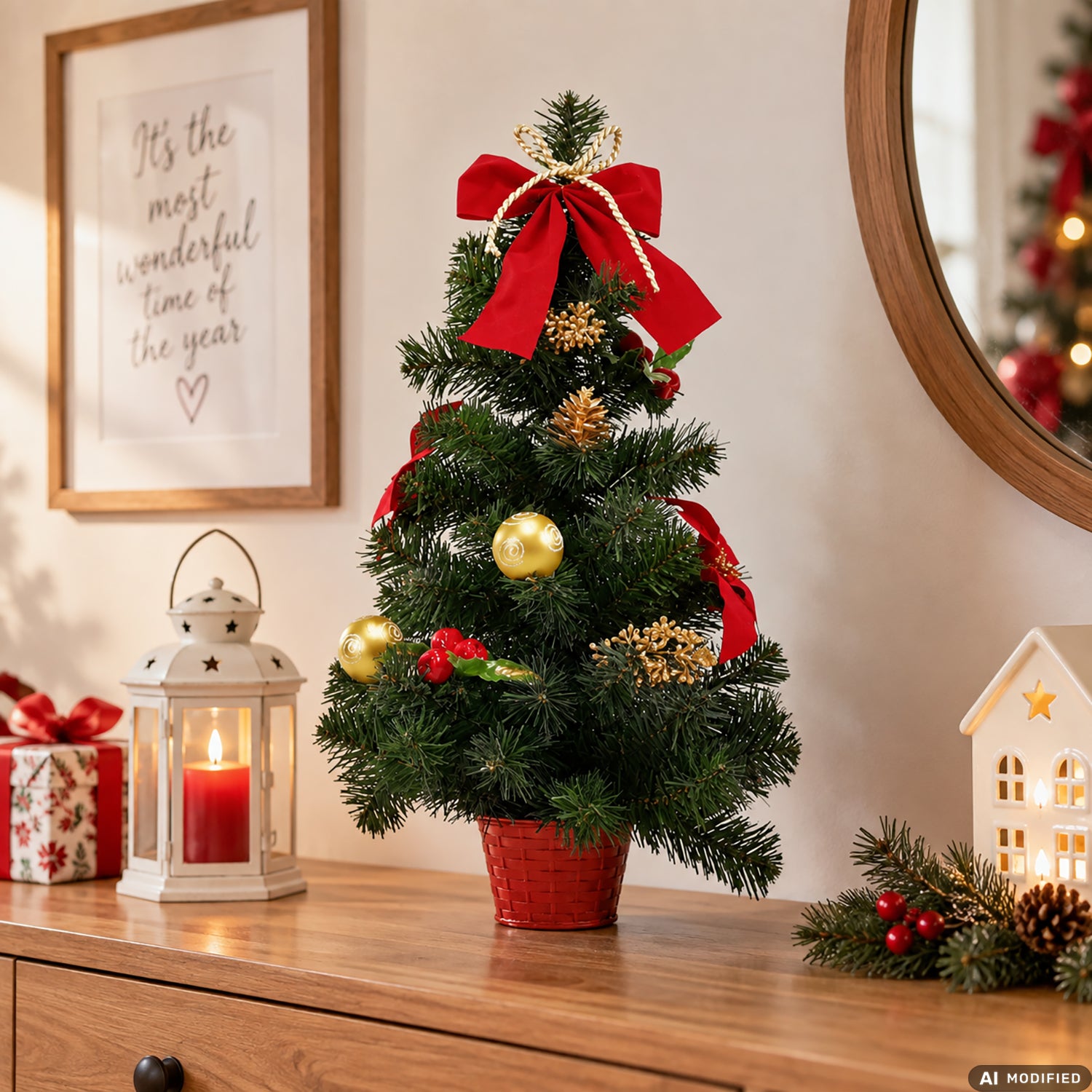 VESTIAMO CASA GRAN NATALE - Albero di Natale con decori rossi e oro h60 cm