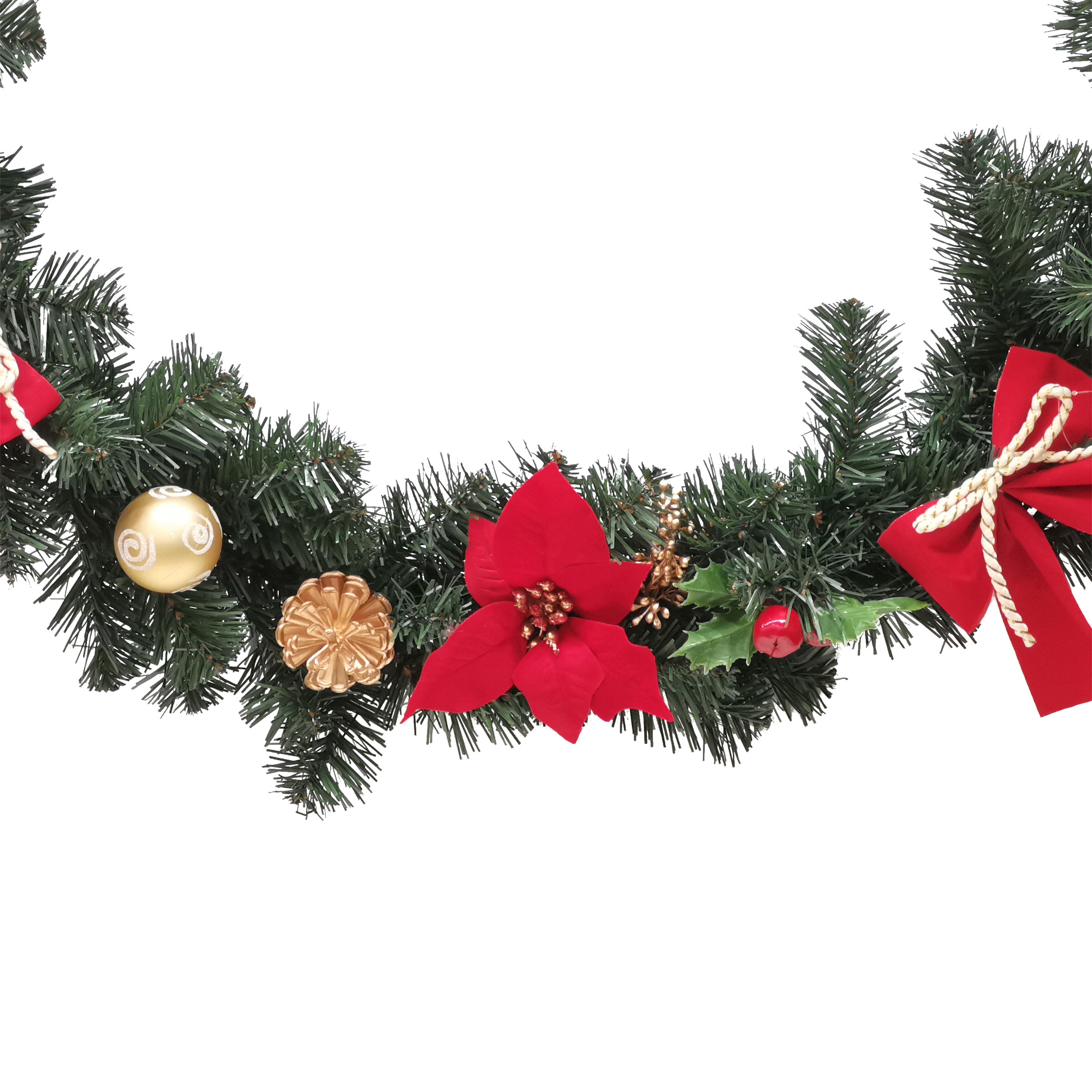 VESTIAMO CASA GRAN NATALE - Ghirlanda Natalizia Decorata Fiocchi, Stelle di Natale, Bacche e Pigne Artificiali Lunghezza 210 cm