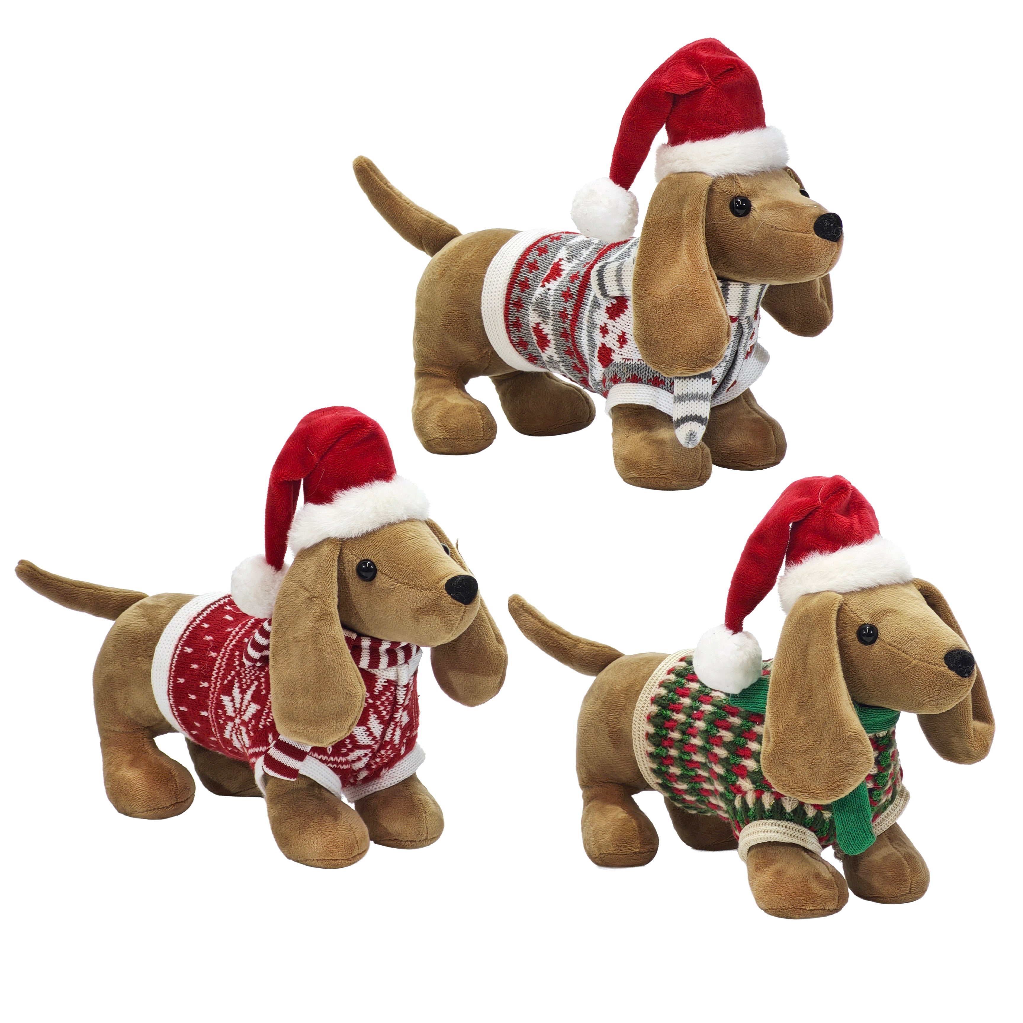 VESTIAMO CASA GRAN NATALE - Cane Natalizio Decorativo in Peluche con Maglioncino e Cappello di Babbo Natale h26 cm