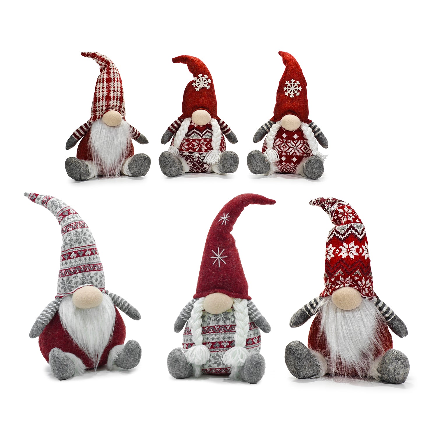 VESTIAMO CASA GRAN NATALE - Gnomo seduto con cappello rosso e grigio h23 cm - Decorazione natalizia