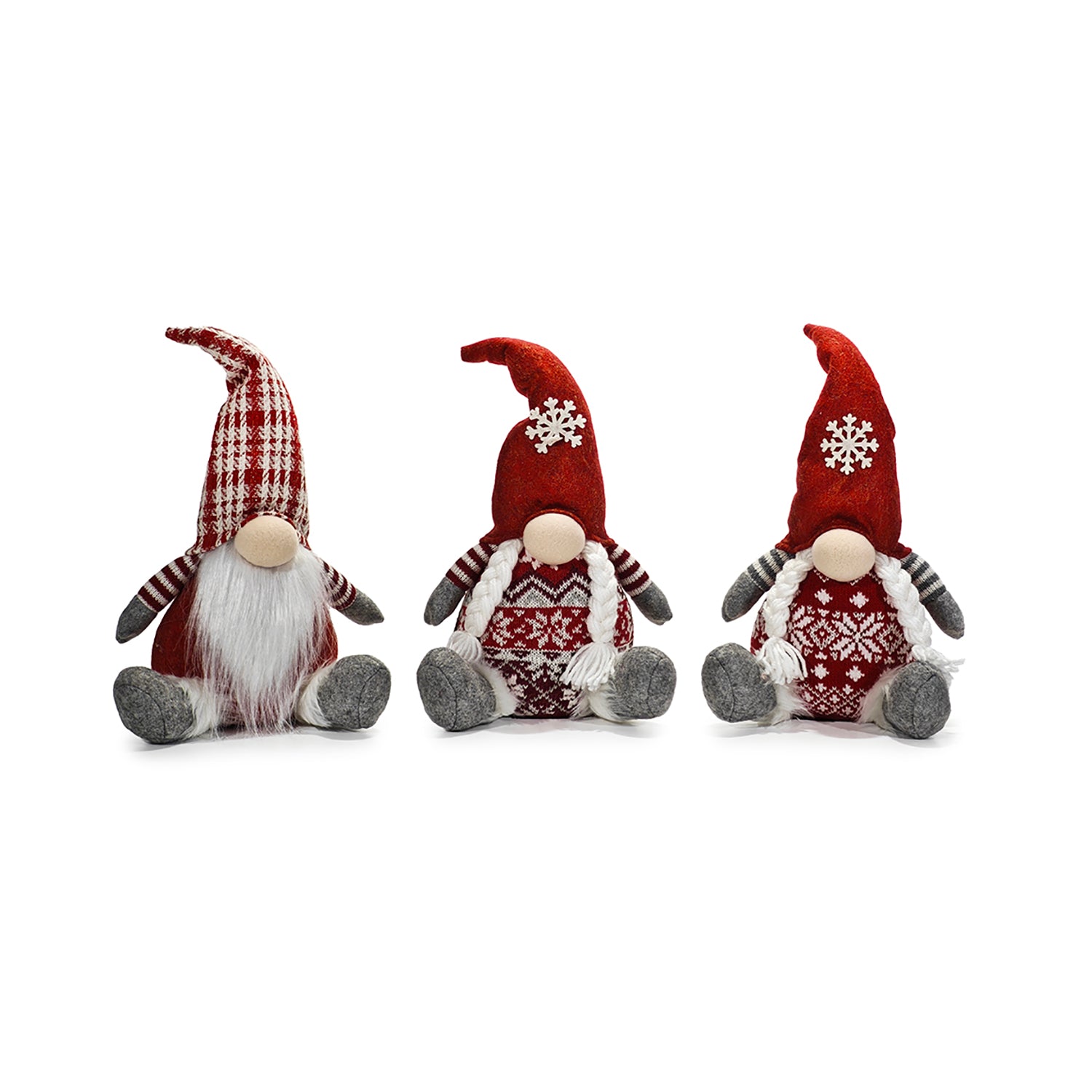 VESTIAMO CASA GRAN NATALE - Gnomo seduto con cappello rosso e grigio h23 cm - Decorazione natalizia