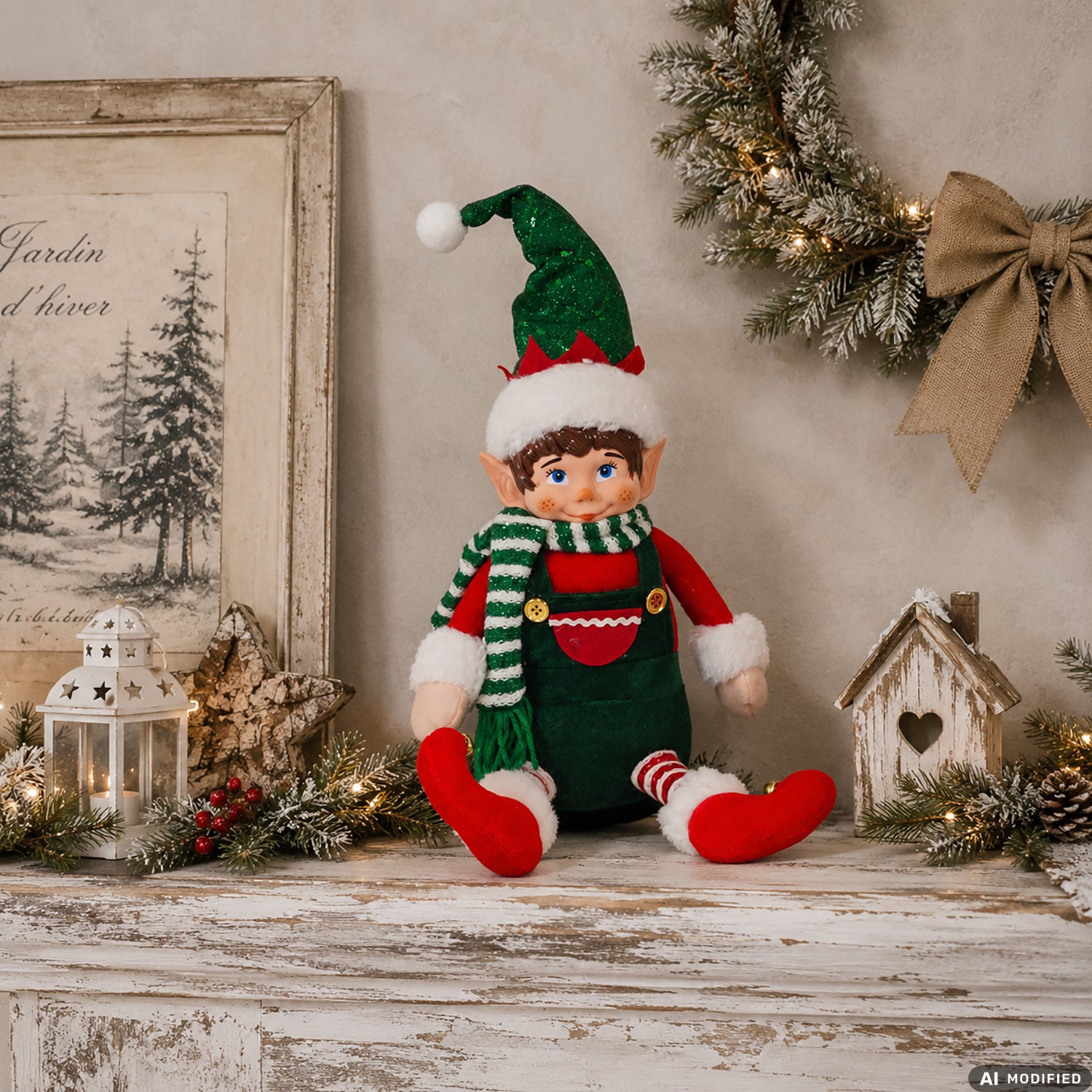 VESTIAMO CASA GRAN NATALE - Elfo Natalizio Decorativo Seduto h45 cm