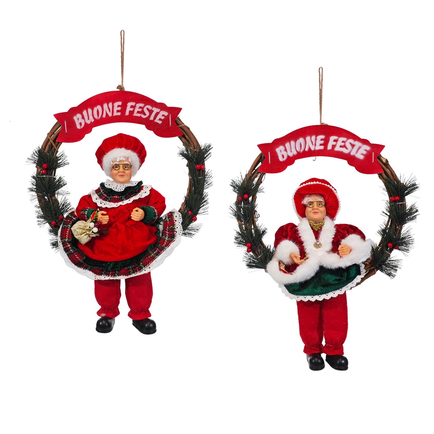 VESTIAMO CASA GRAN NATALE - Ghirlanda Natalizia Decorativa con Mamma Natale e Scritta Buone Feste diametro 33 cm