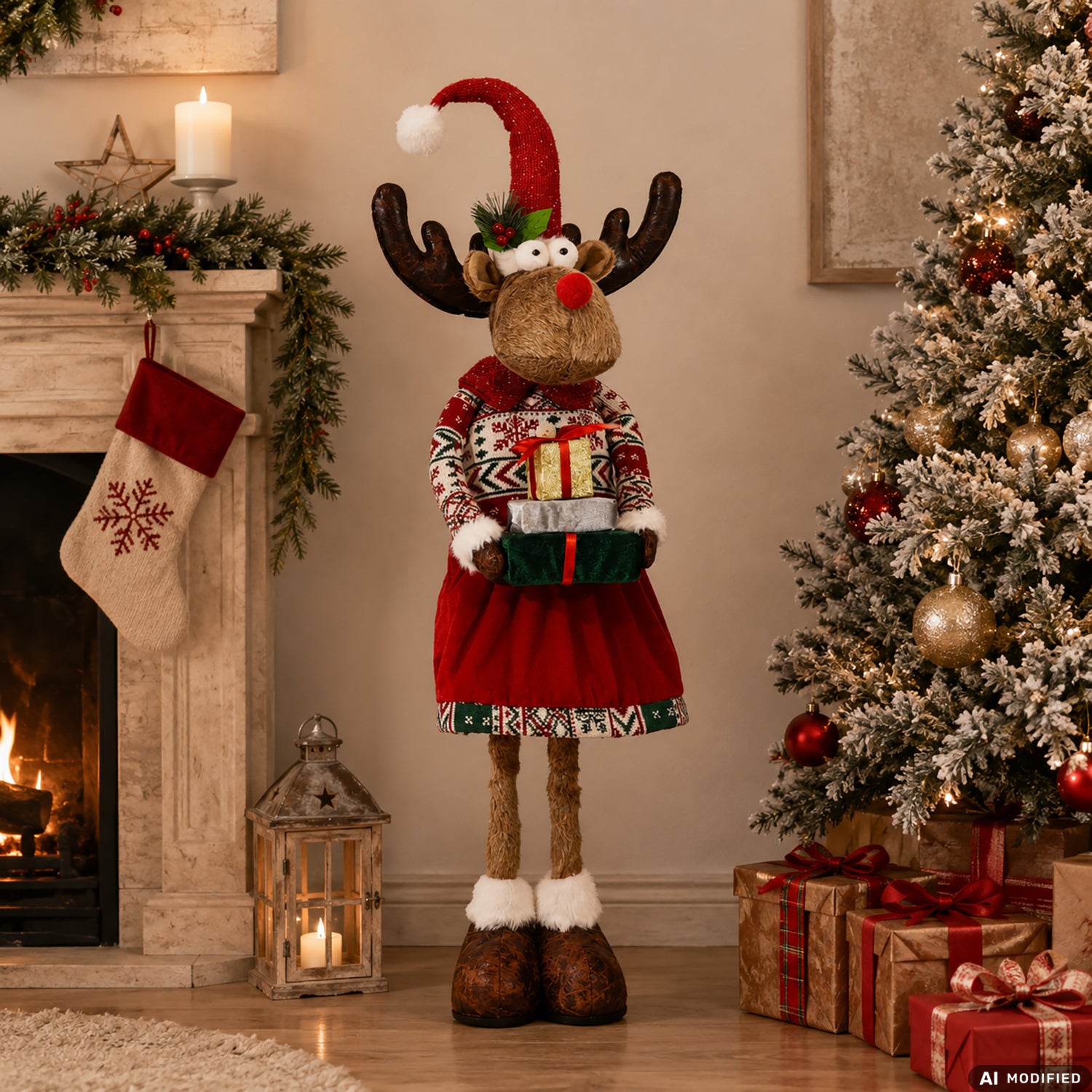 VESTIAMO CASA GRAN NATALE - Renna Natalizia Decorativa con Gambe Estensibili fino a 102 cm