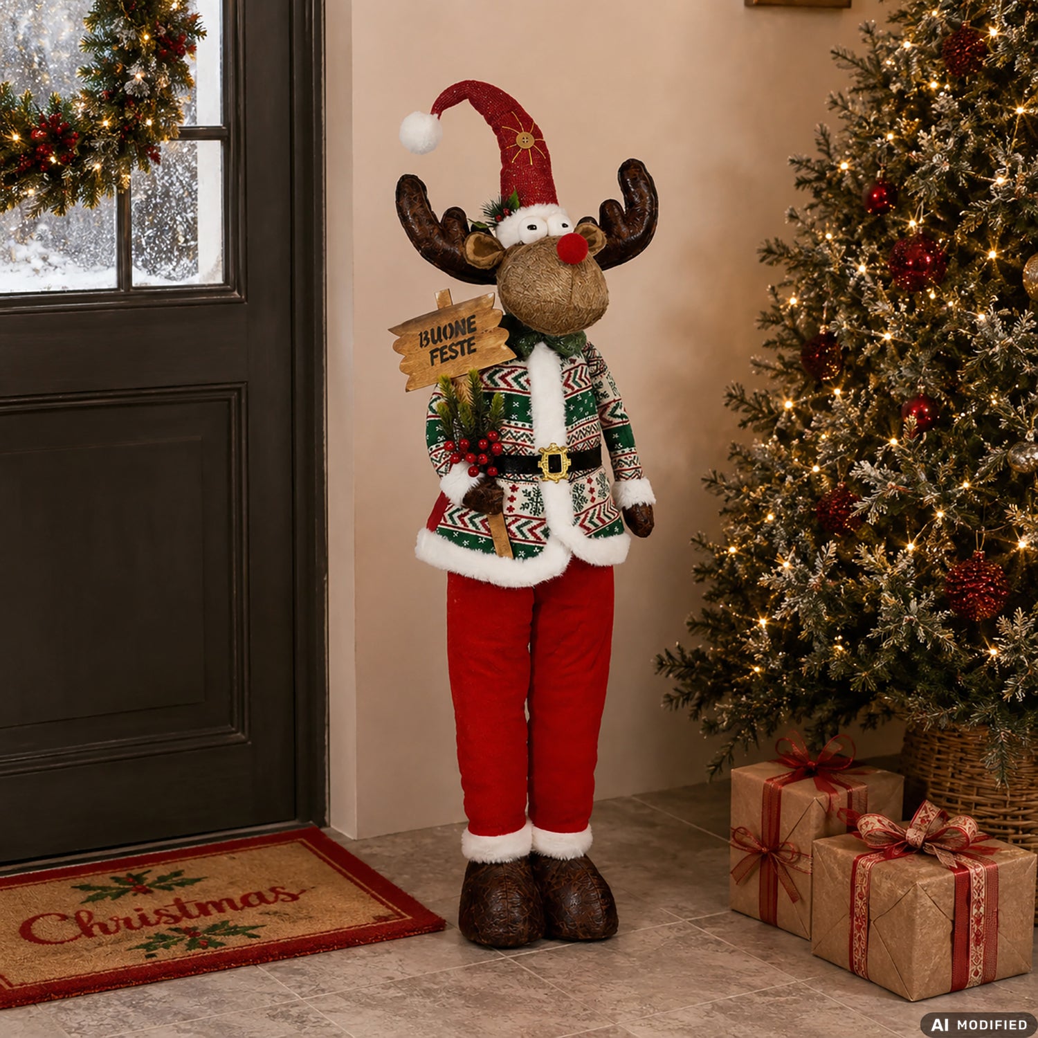 VESTIAMO CASA GRAN NATALE - Renna Natalizia Decorativa con Gambe Estensibili fino a 130 cm