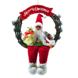 VESTIAMO CASA GRAN NATALE - Ghirlanda Appendino dietroporta con Babbo Natale h49 cm diametro 35 cm