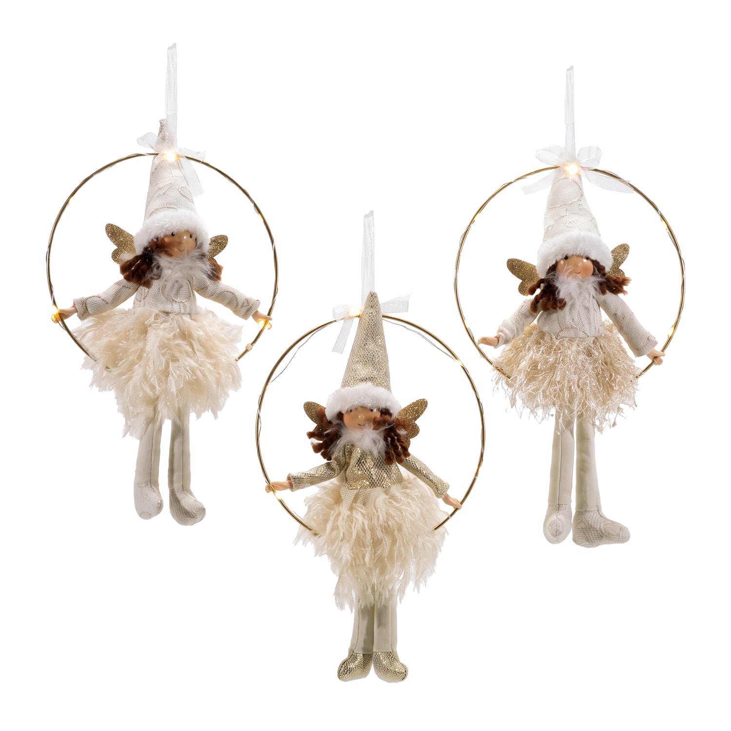 VESTIAMO CASA GRAN NATALE - Angelo Natalizio Luminoso da Appendere con Cerchio LED Bianco Caldo h35 cm diametro 20 cm