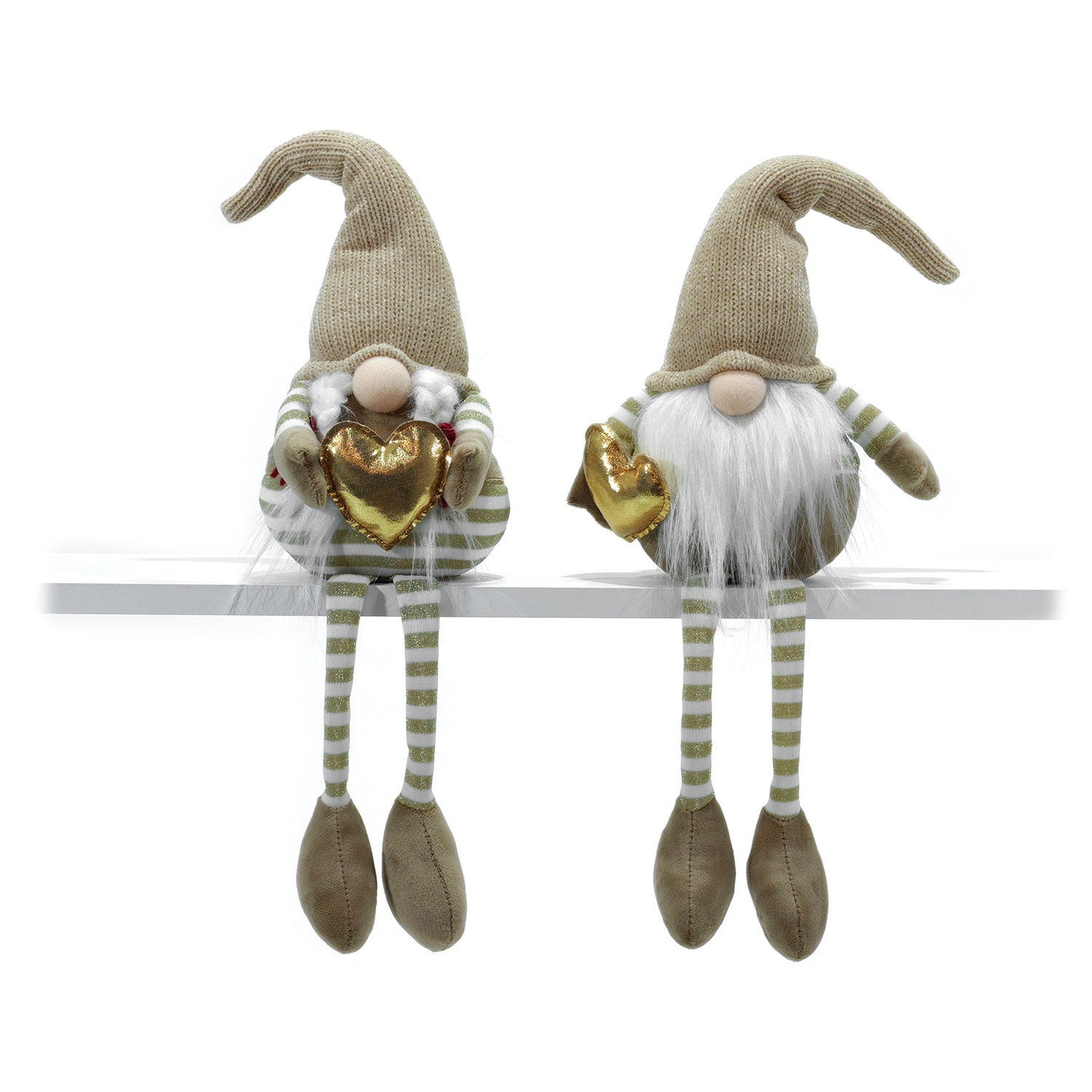 VESTIAMO CASA GRAN NATALE - Gnomo Natalizio Beige con cuore Oro h52 cm - Decorazione natalizia