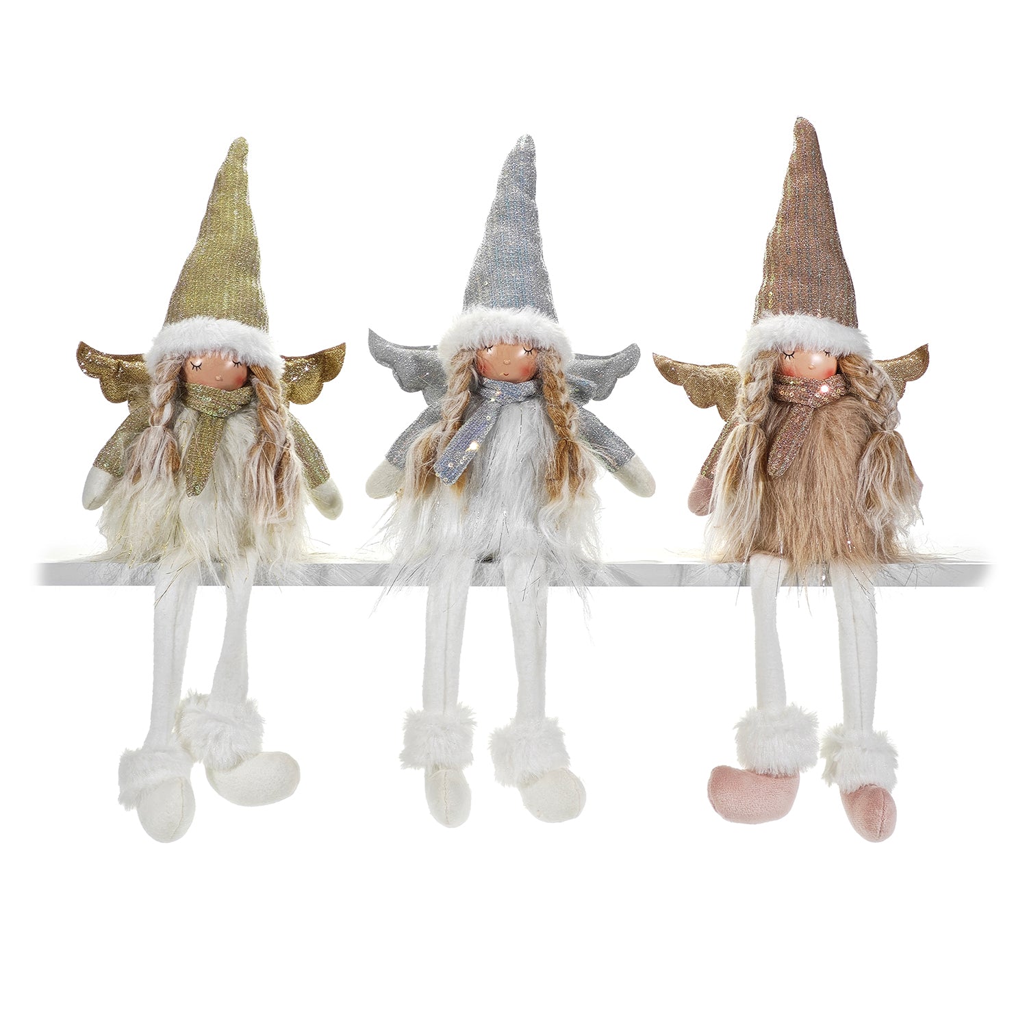 VESTIAMO CASA GRAN NATALE - Angelo Natalizio Decorativo con Gambe Pendenti e Cappello in Paillette h50 cm