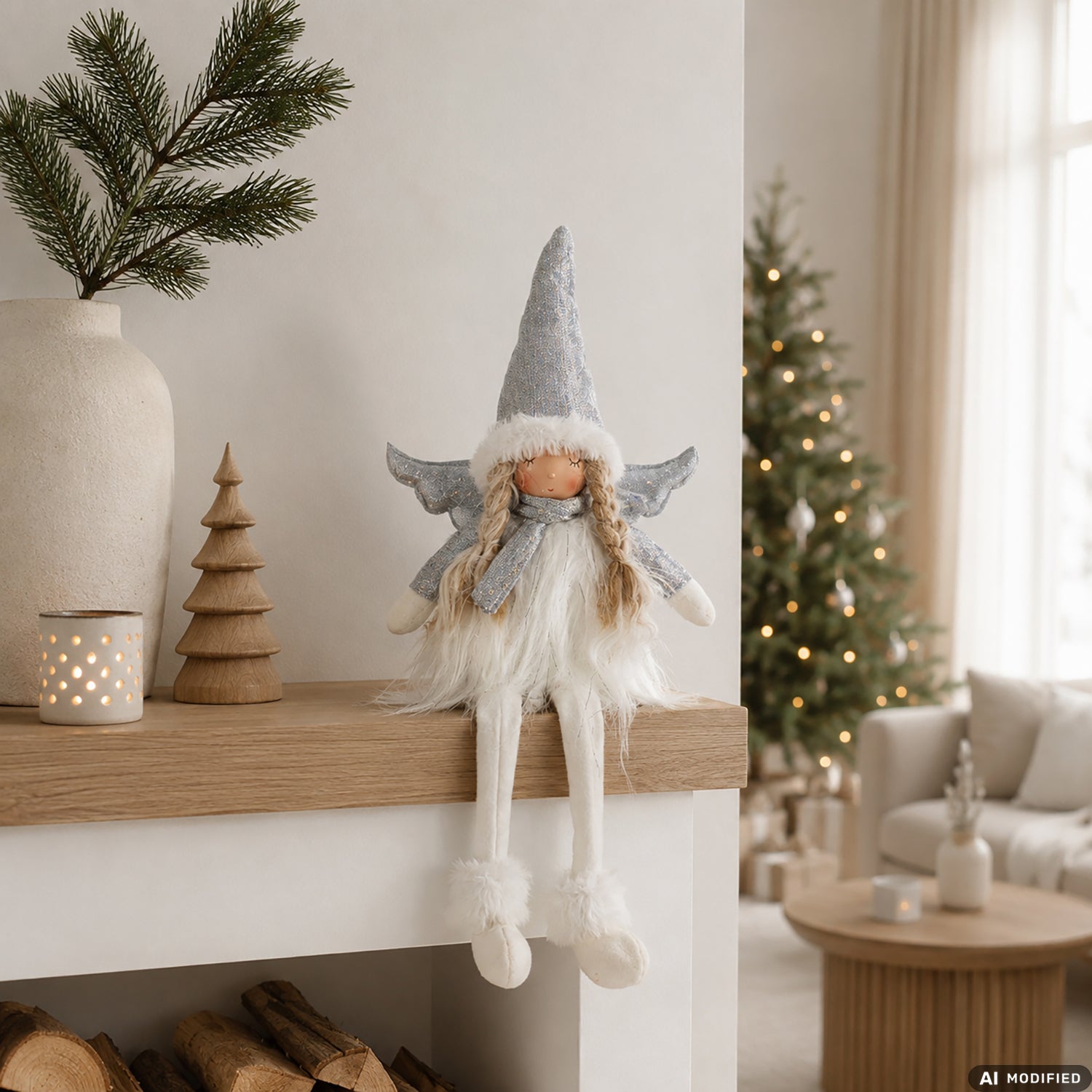 VESTIAMO CASA GRAN NATALE - Angelo Natalizio Decorativo con Gambe Pendenti e Cappello in Paillette h50 cm