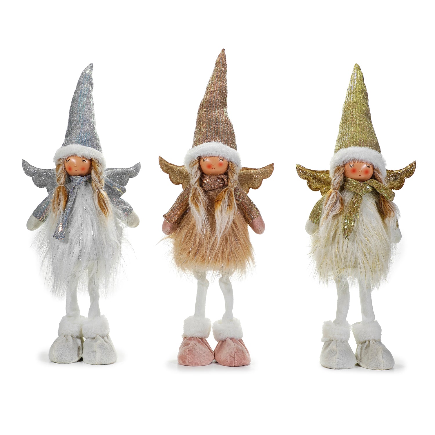 VESTIAMO CASA GRAN NATALE - Angelo Natalizio Decorativo con Ali e Cappello in Paillette h59 cm