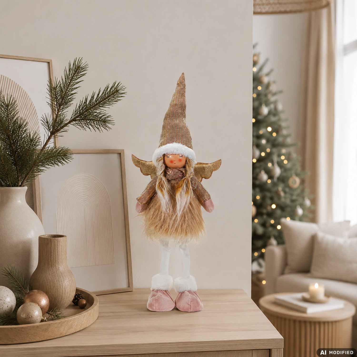VESTIAMO CASA GRAN NATALE - Angelo Natalizio Decorativo con Ali e Cappello in Paillette h59 cm