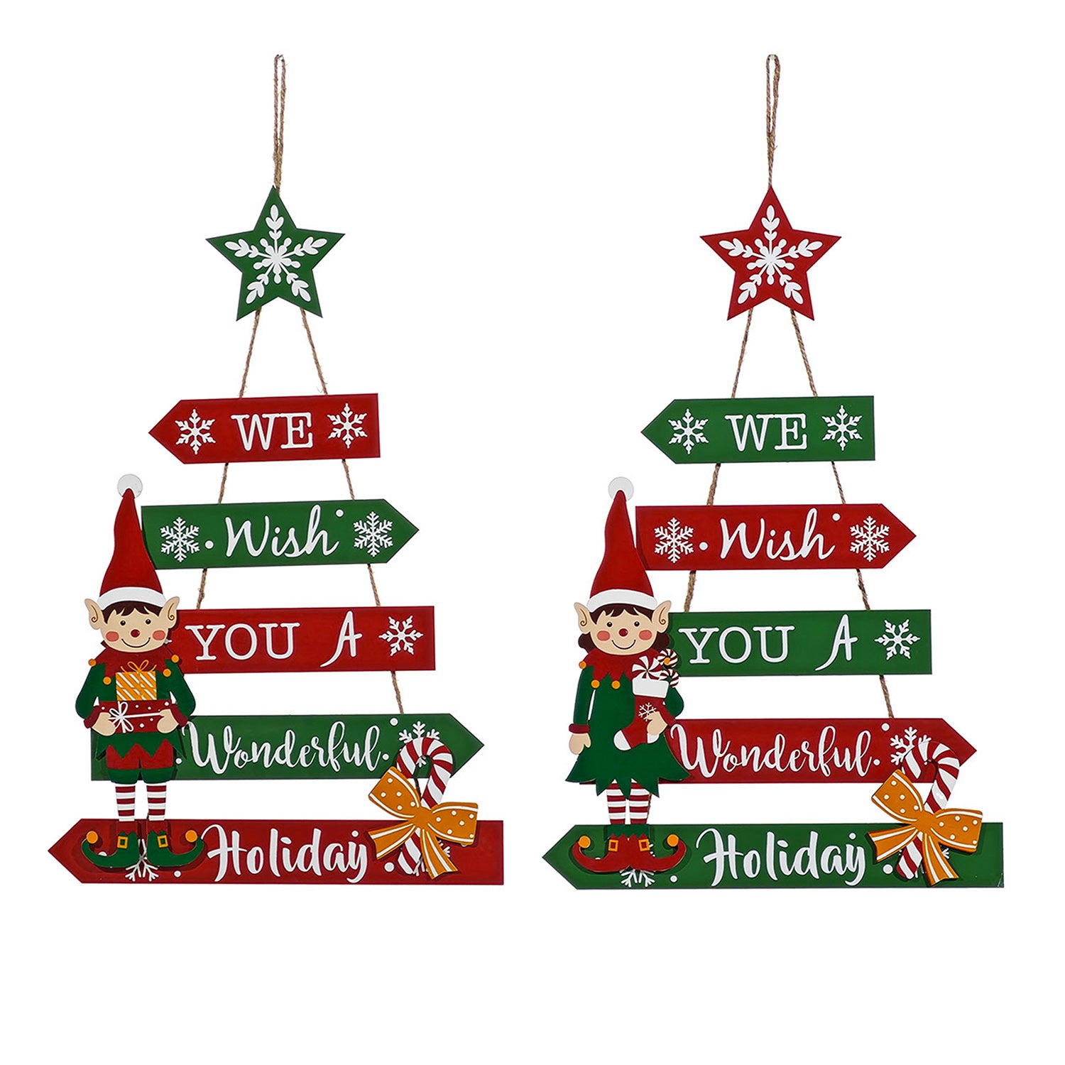 VESTIAMO CASA GRAN NATALE - Appendino Natalizio da Parete in Legno con Elfo e Frecce Decorative h60x33 cm