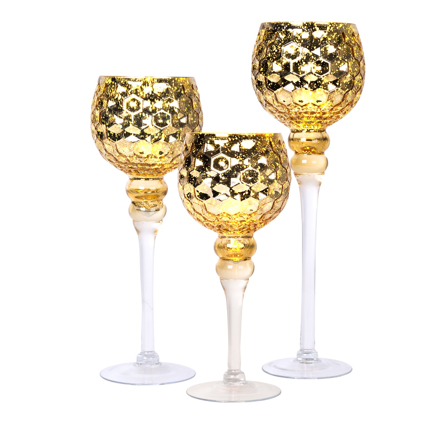 VESTIAMO CASA GRAN NATALE - Calici Portacandele in Vetro Dorato - set 3 pezzi