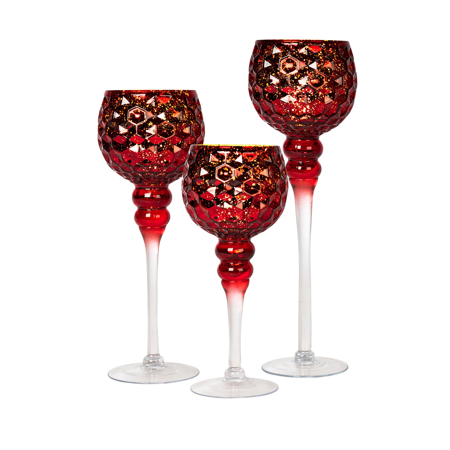 VESTIAMO CASA GRAN NATALE - Set 3 Calici Portacandele in Vetro Rosso