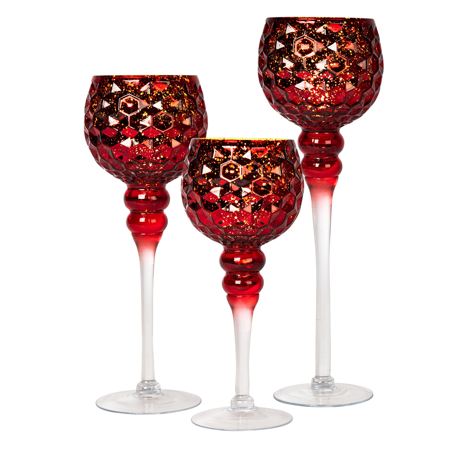 VESTIAMO CASA GRAN NATALE - Calici Portacandele in Vetro Rosso - set 3 pezzi