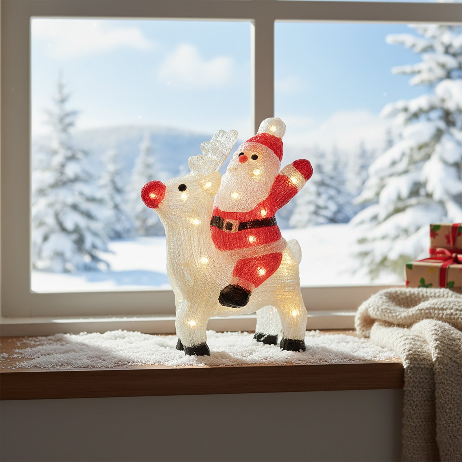 DICTROLUX - Babbo Natale sulla Renna 30 LED Bianco Caldo