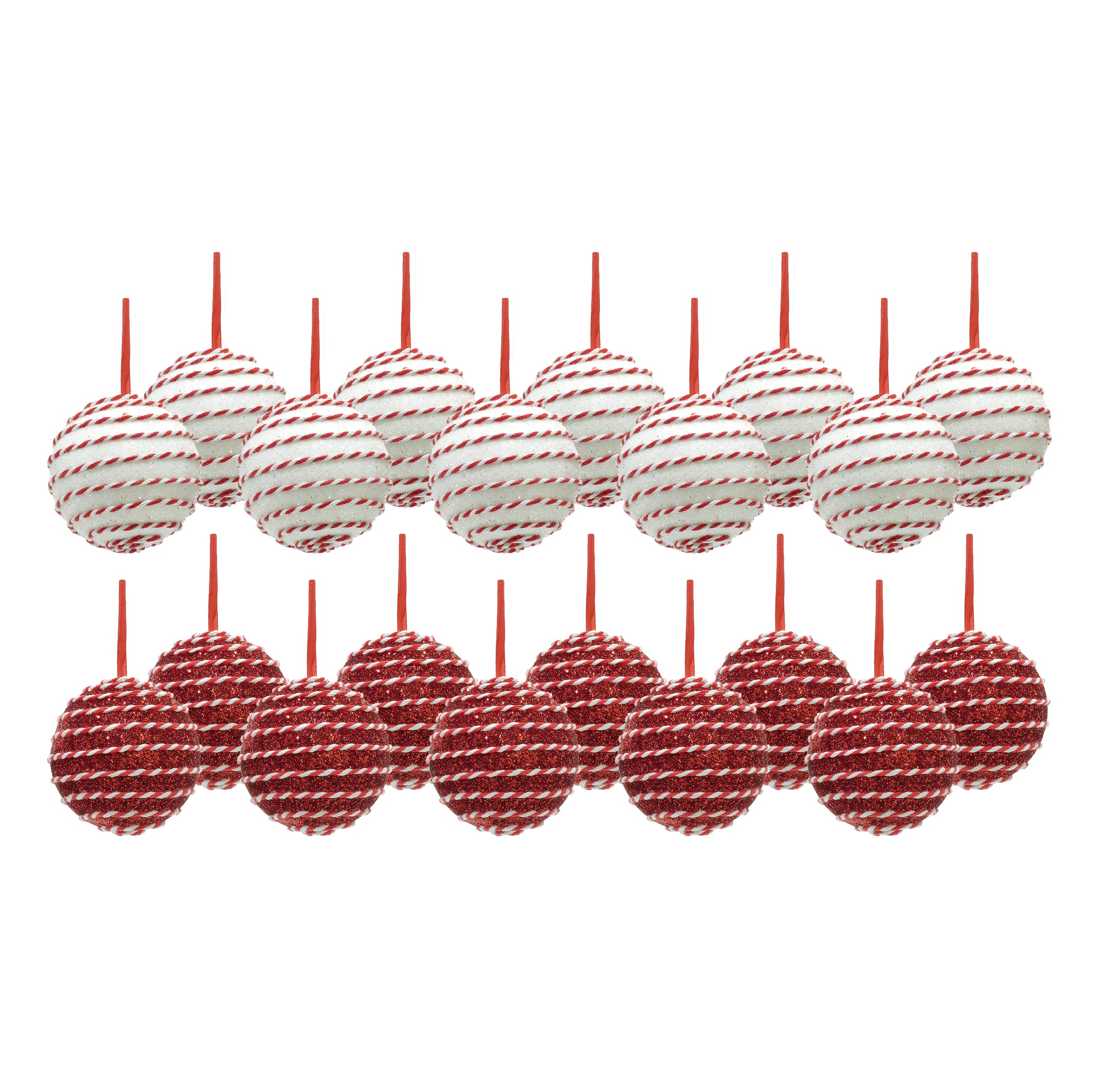 VESTIAMO CASA GRAN NATALE - Set 10 Palline di Natale con Glitter Bianco e Rosso diametro 6 cm