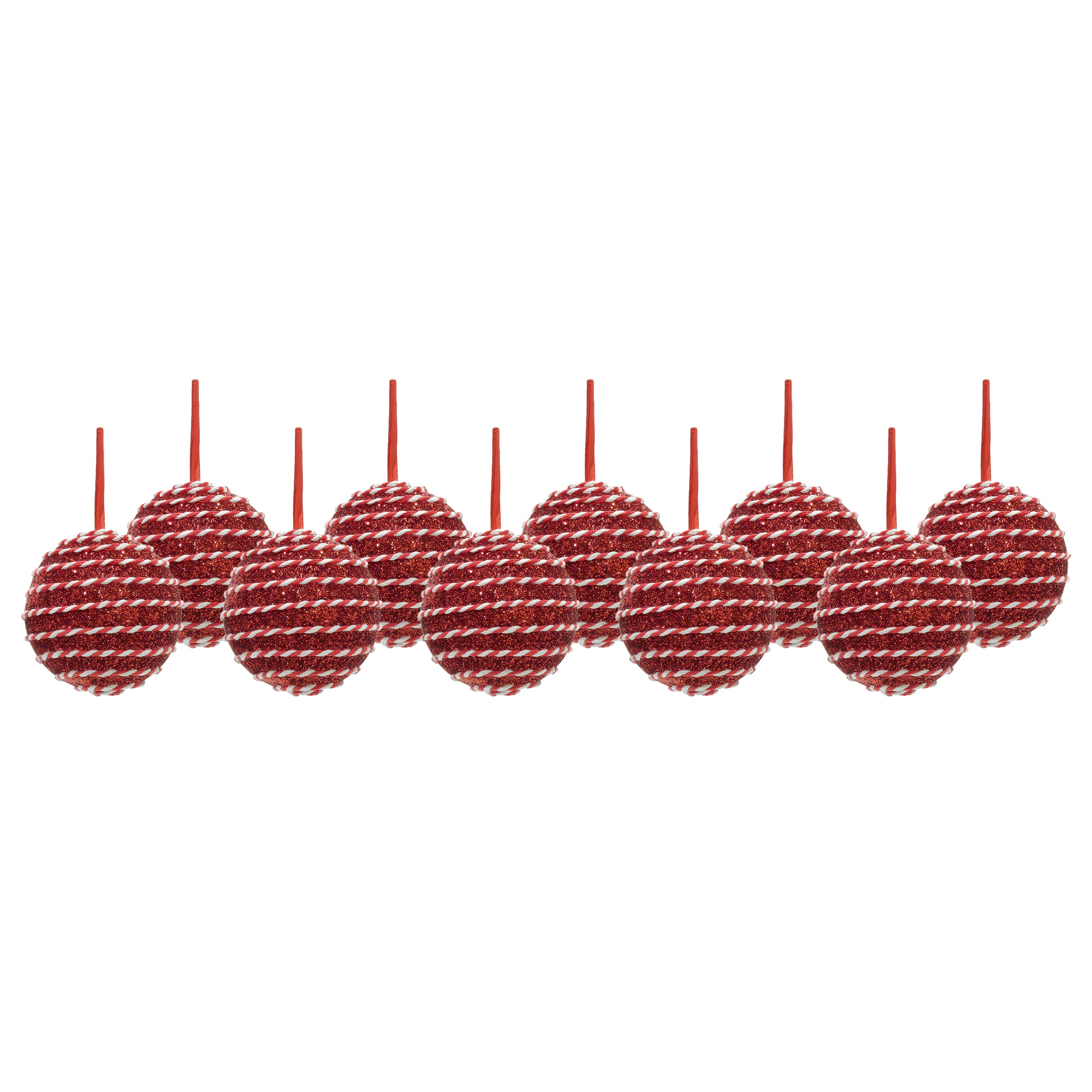 VESTIAMO CASA GRAN NATALE - Set 10 Palline di Natale con Glitter Bianco e Rosso diametro 6 cm