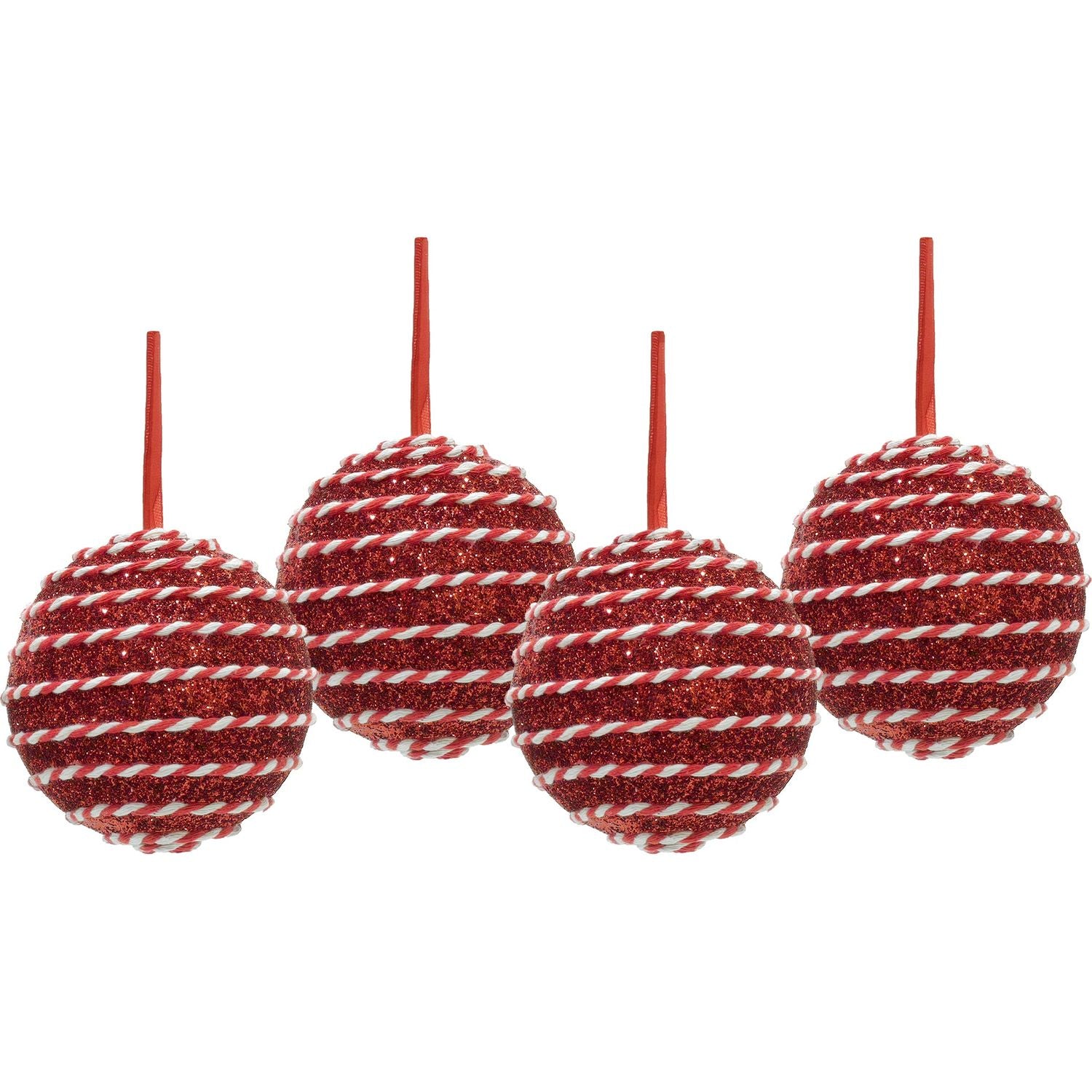 VESTIAMO CASA GRAN NATALE - Palle di Natale con Glitter Bianco e Rosso diametro 10 cm - set 4 pezzi