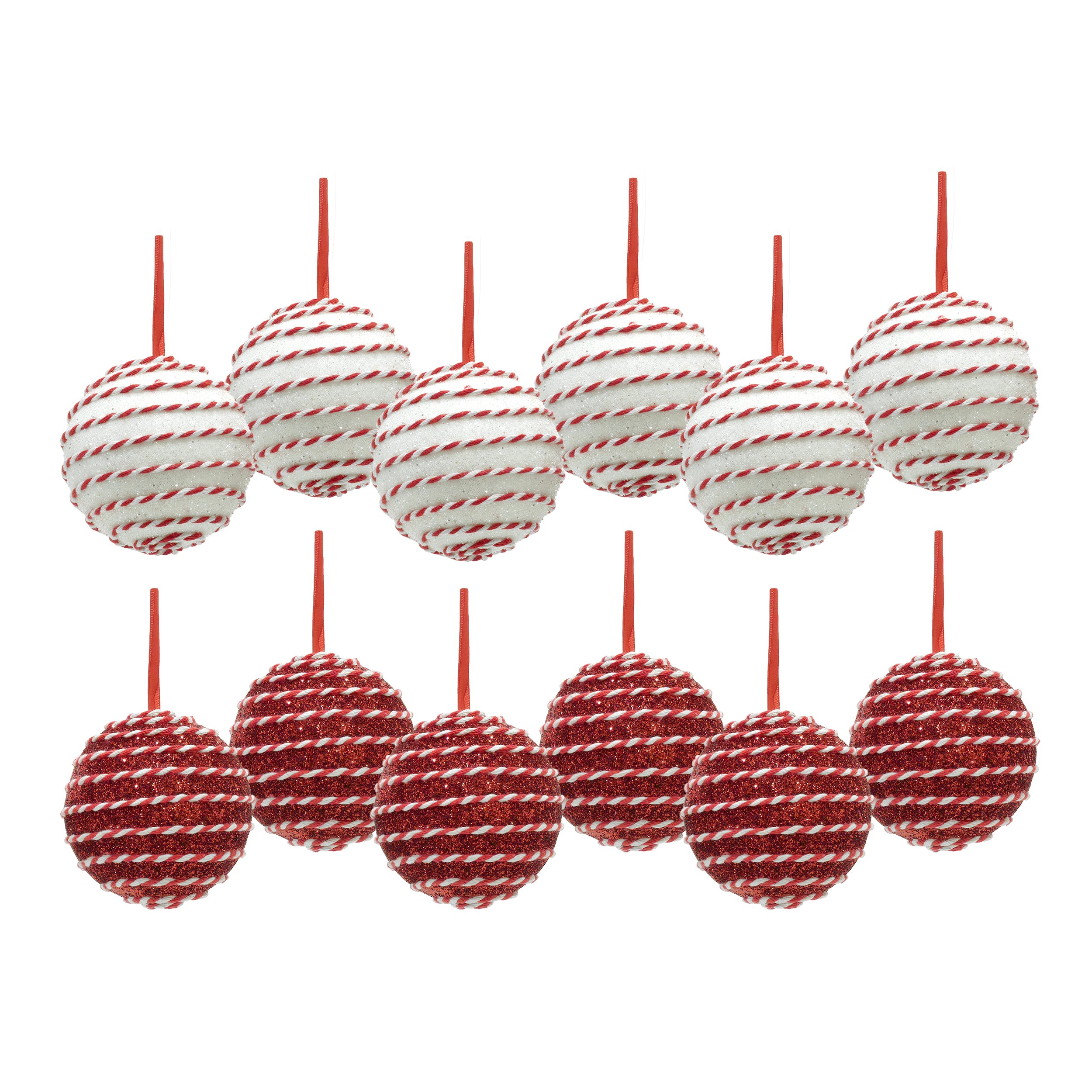 VESTIAMO CASA GRAN NATALE - Set 6 Palline di Natale con Glitter Bianco e Rosso diametro 8 cm