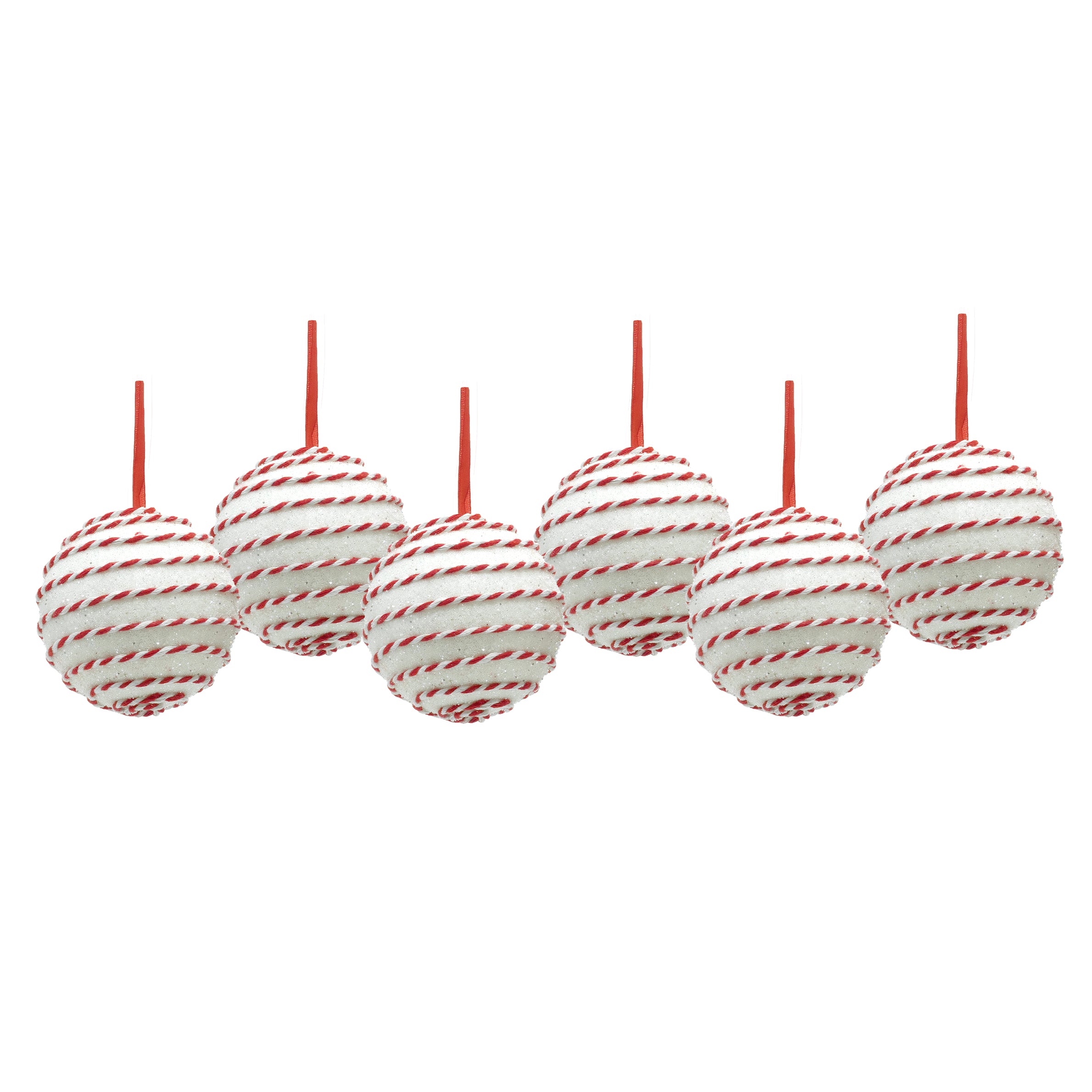 VESTIAMO CASA GRAN NATALE - Set 6 Palline di Natale con Glitter Bianco e Rosso diametro 8 cm