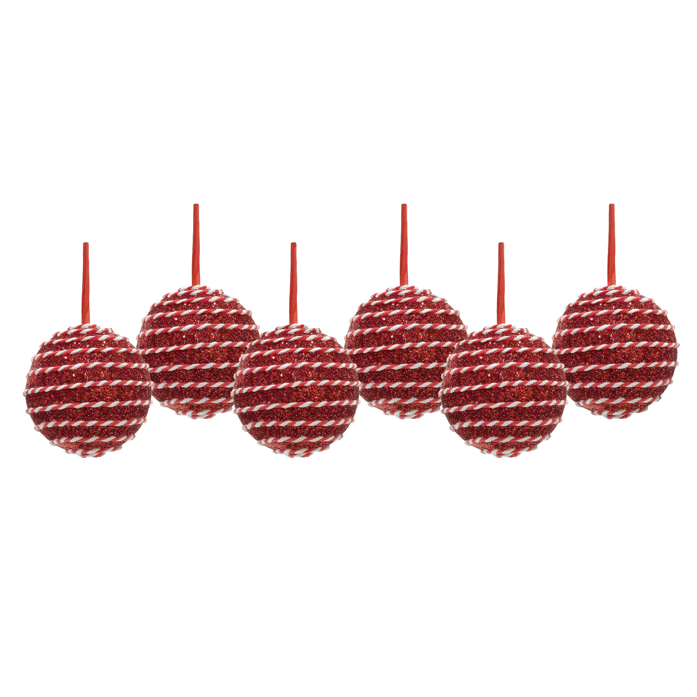 VESTIAMO CASA GRAN NATALE - Set 6 Palline di Natale con Glitter Bianco e Rosso diametro 8 cm