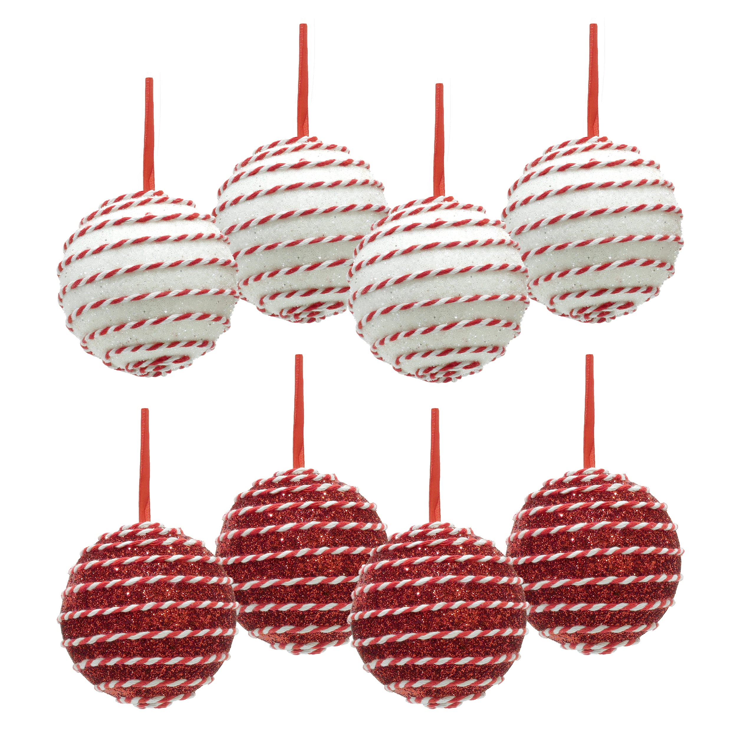 VESTIAMO CASA GRAN NATALE - Set 4 Palline di Natale con Glitter Bianco e Rosso diametro 10 cm